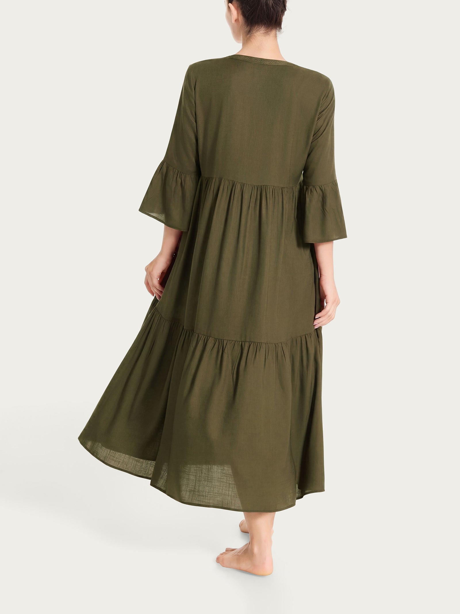Ragno Mussola Slub balze abito lungo dark olive