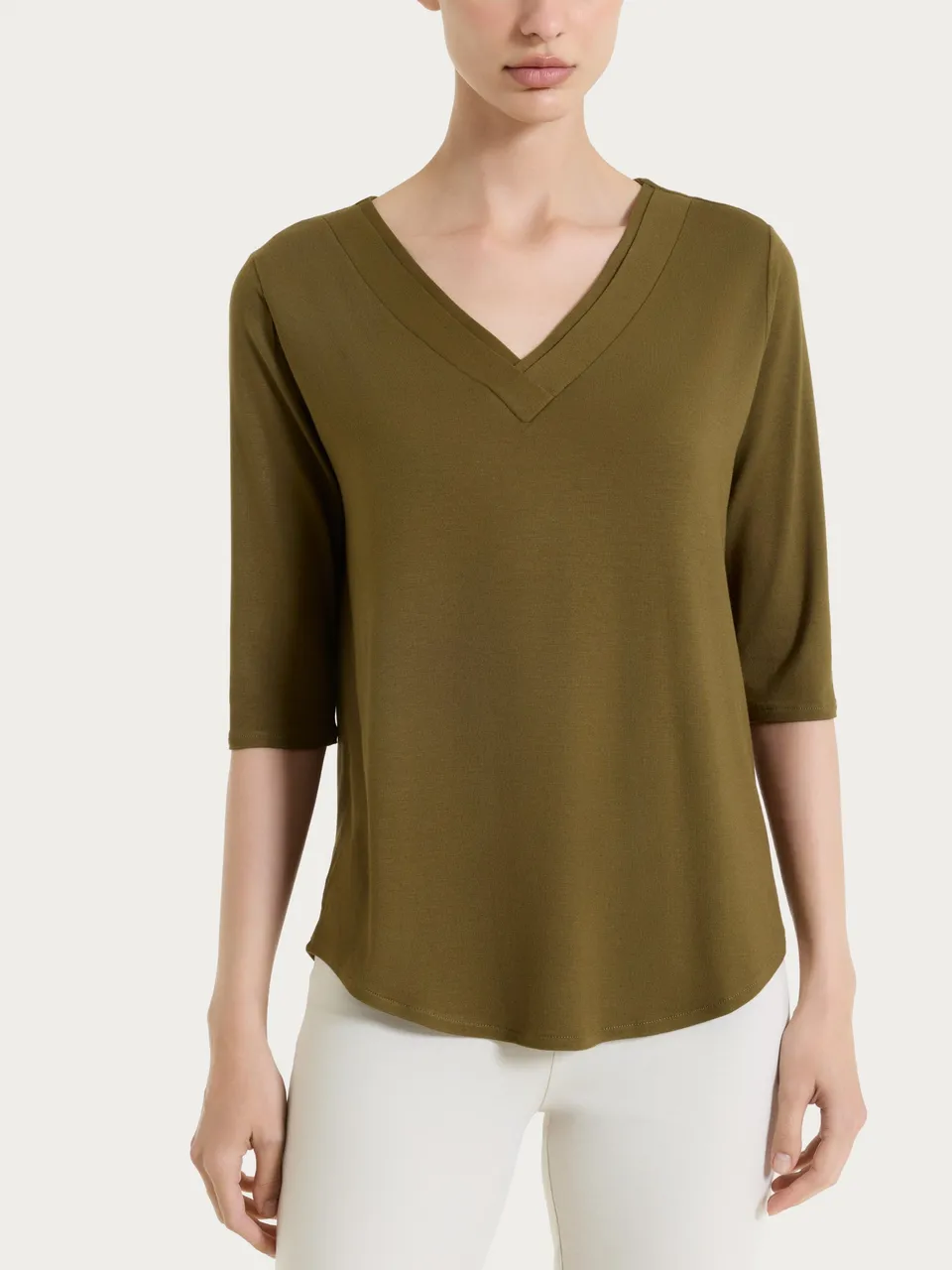 Ragno Viscosa Summer maglietta scollo V dark olive