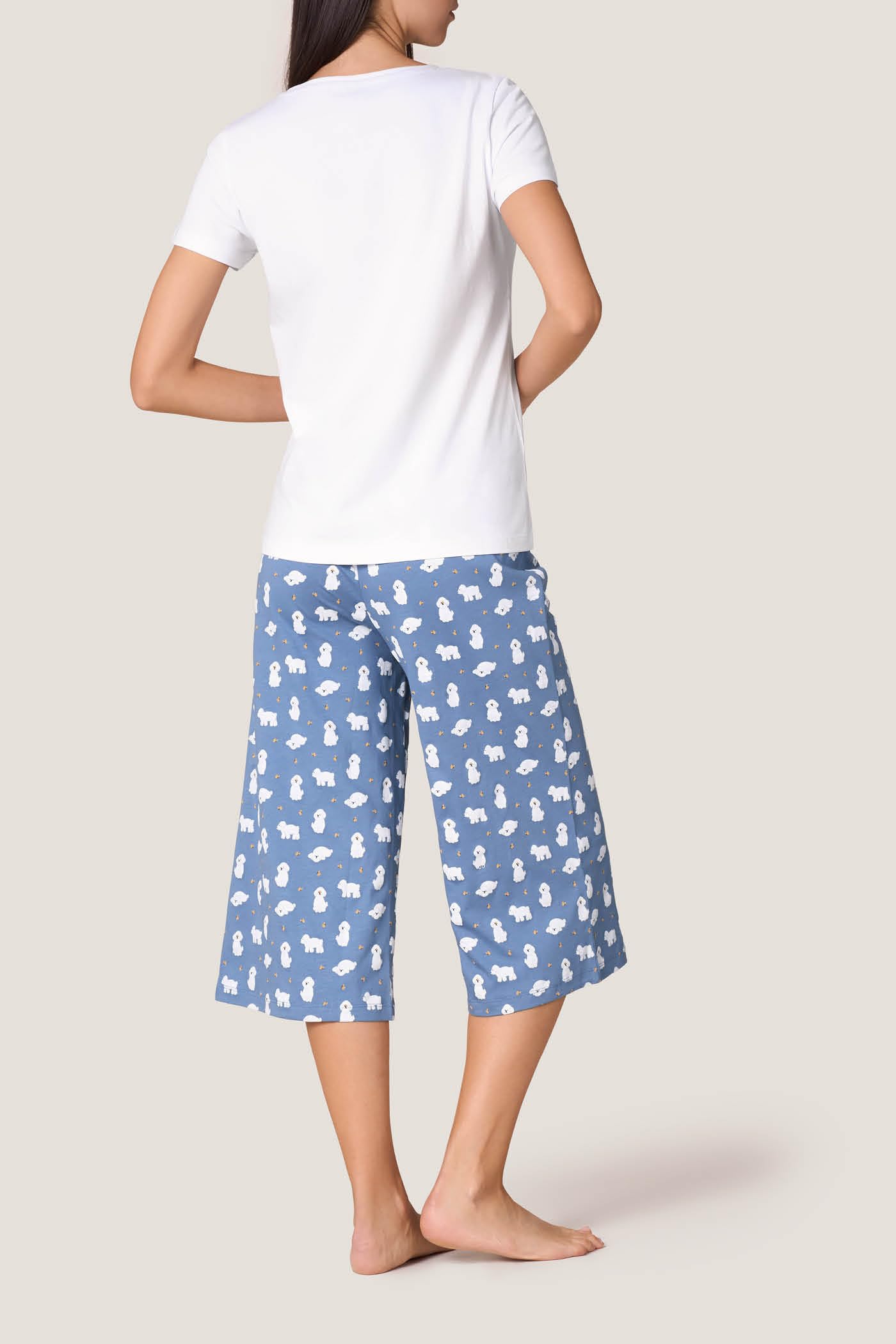 Goldenpoint Pigiama Donna Cotone Culotte Poodle Maniche Corte