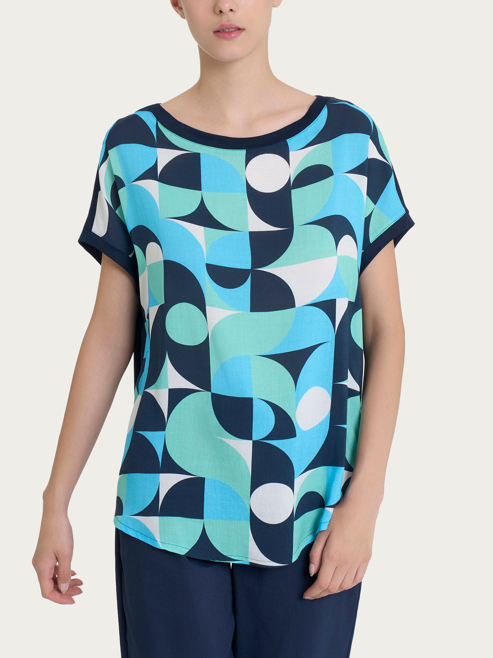 Ragno Viscosa Summer Maglietta Geometrica pool blue kimono
