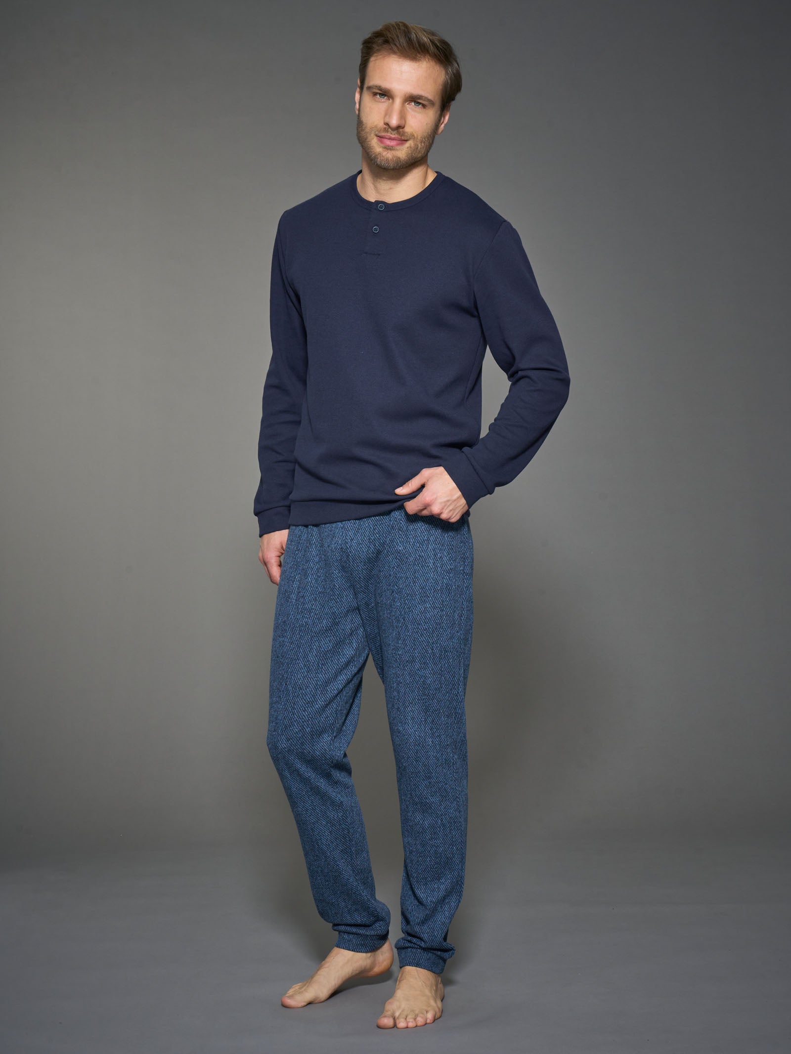 Ragno pigiama serafino lungo uomo Outer Space pile cotone