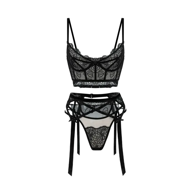 Maria Grazia Severi Obsession completo intimo 3 pezzi nero in pizzo