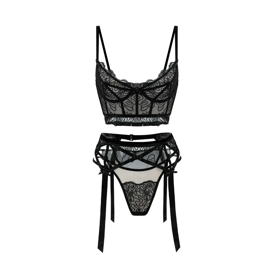 Maria Grazia Severi Obsession completo intimo 3 pezzi nero in pizzo
