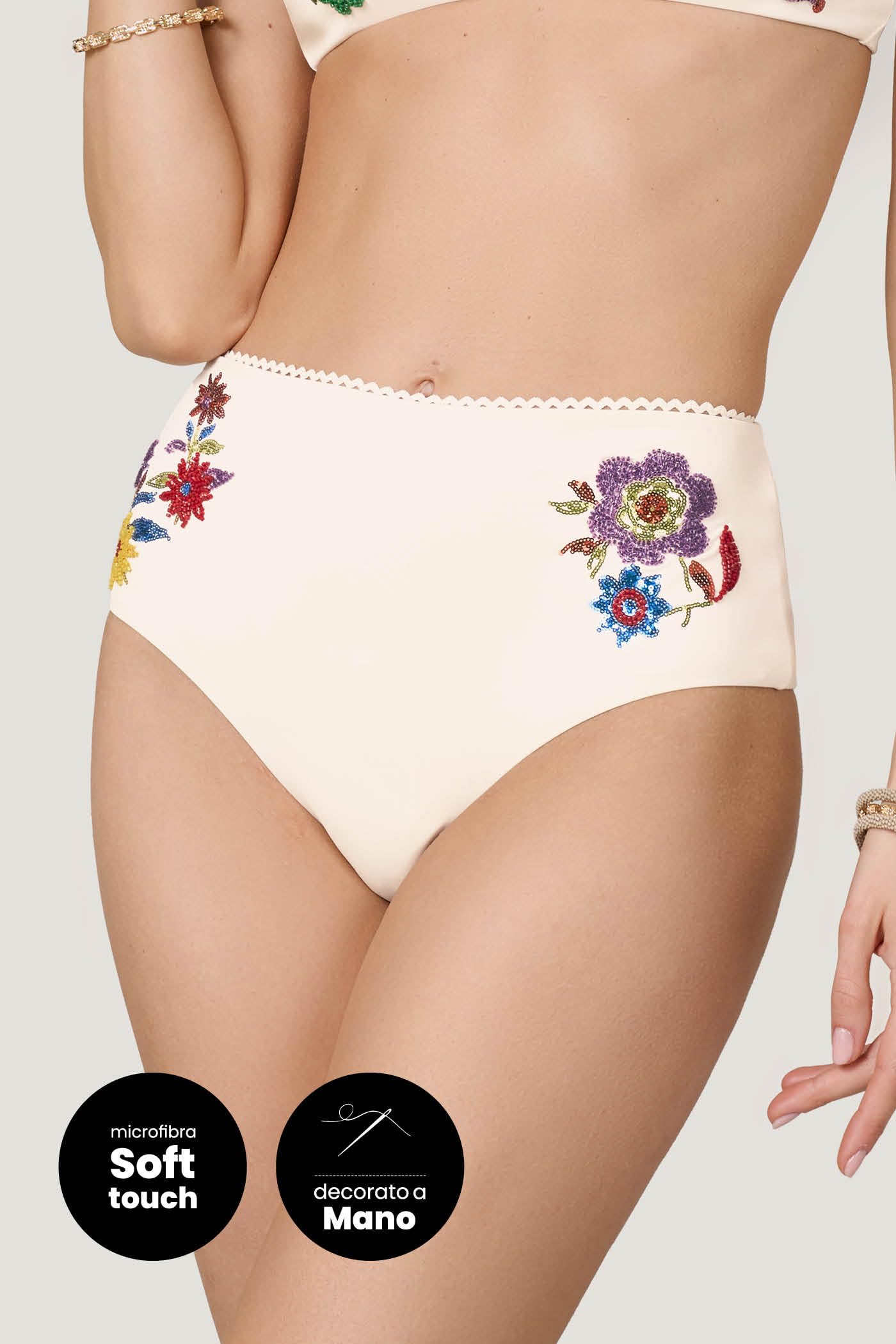 Goldenpoint Encanto slip bikini alto ricami floreali microfibra