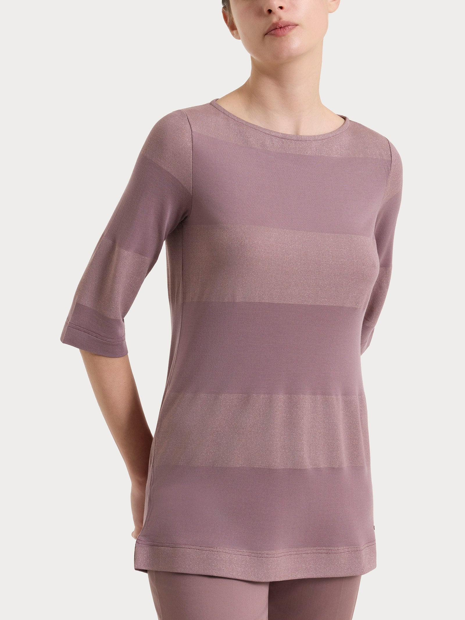 Ragno Summer Light Maglietta Manica 3/4 Twilight Mauve Righe Lurex