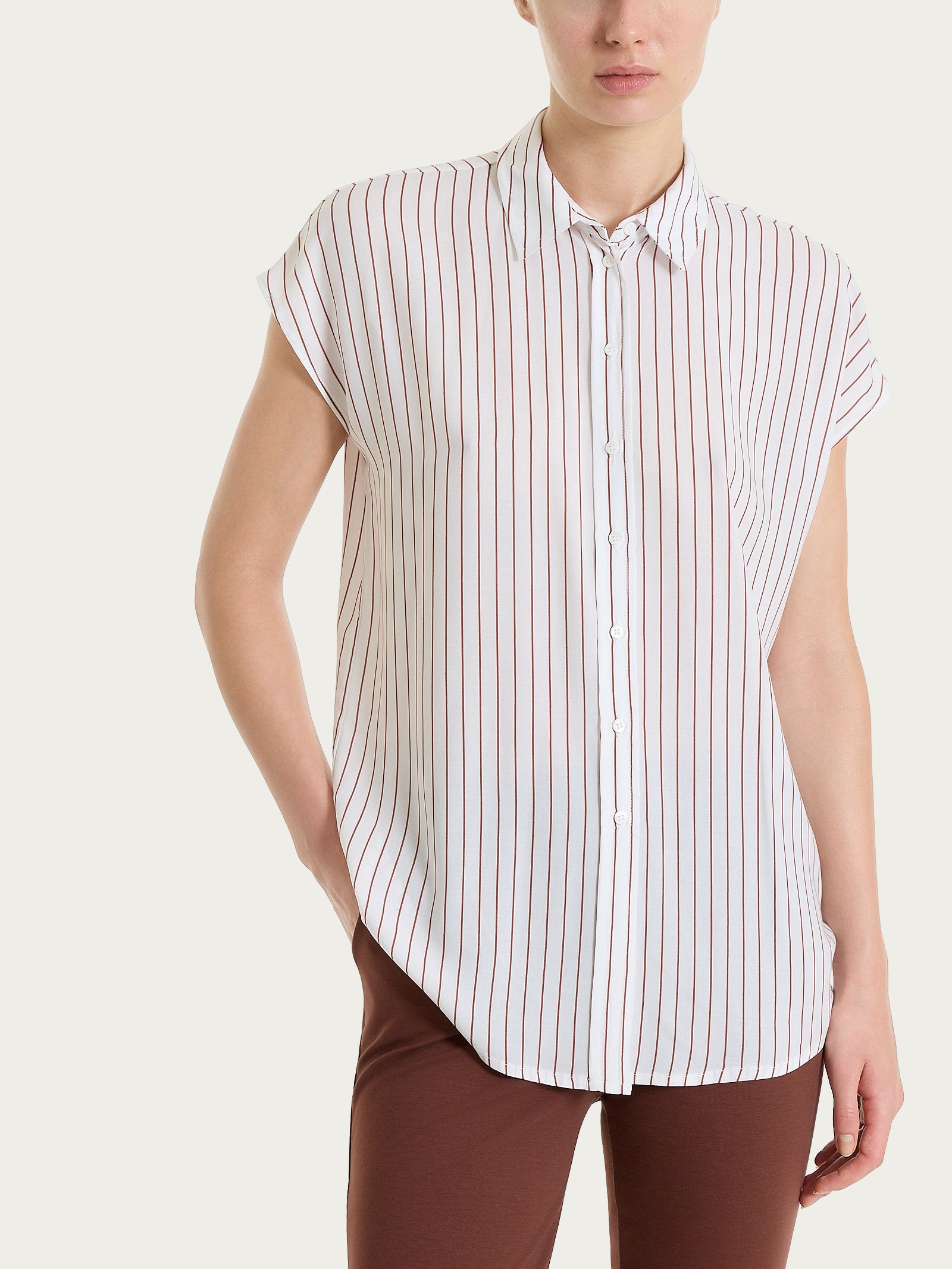 Ragno EcoSeta camicia manica corta righe Mahogany