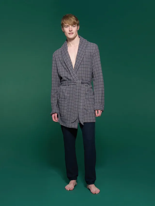 Ragno Cotton Eco Pile vestaglia corta uomo grigio scozzese