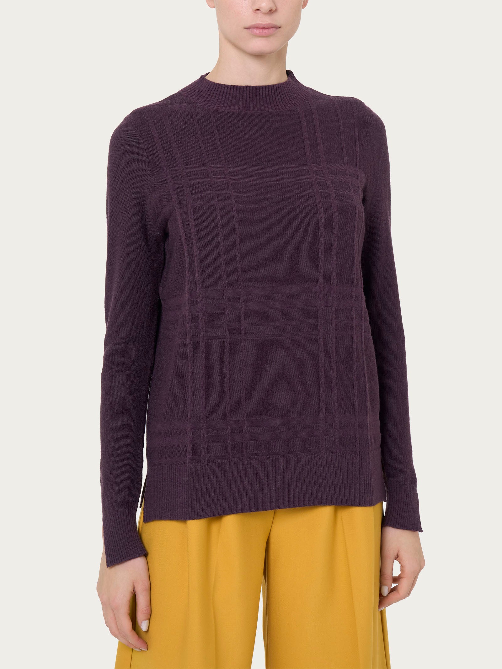 Ragno Four Seasons maglia girocollo tartan viola Plum Perfect