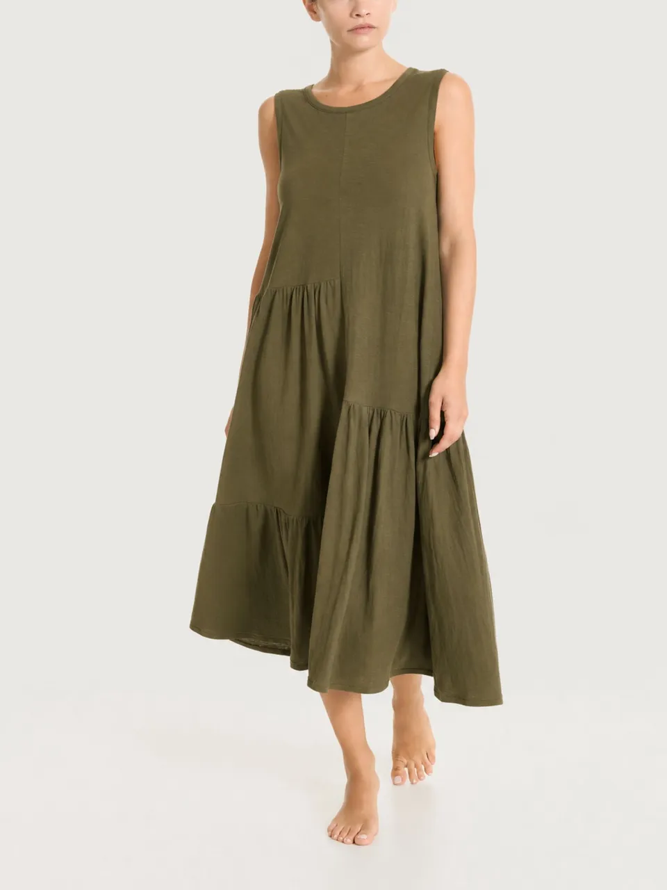 Ragno Vestito Lungo Balze Cotone Dark Olive