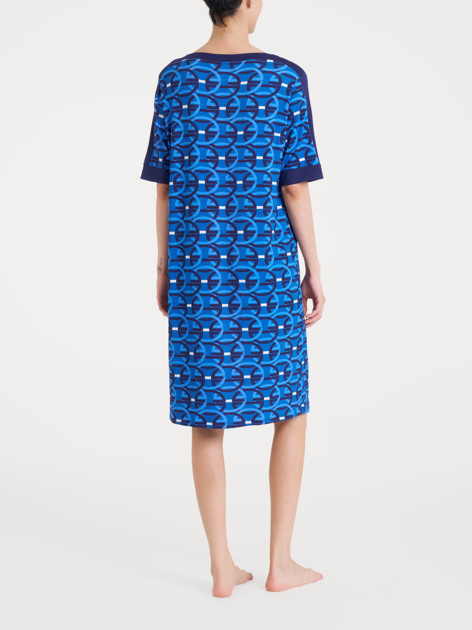 Ragno Viscosa Summer Abito vestito blu fantasia manica corta