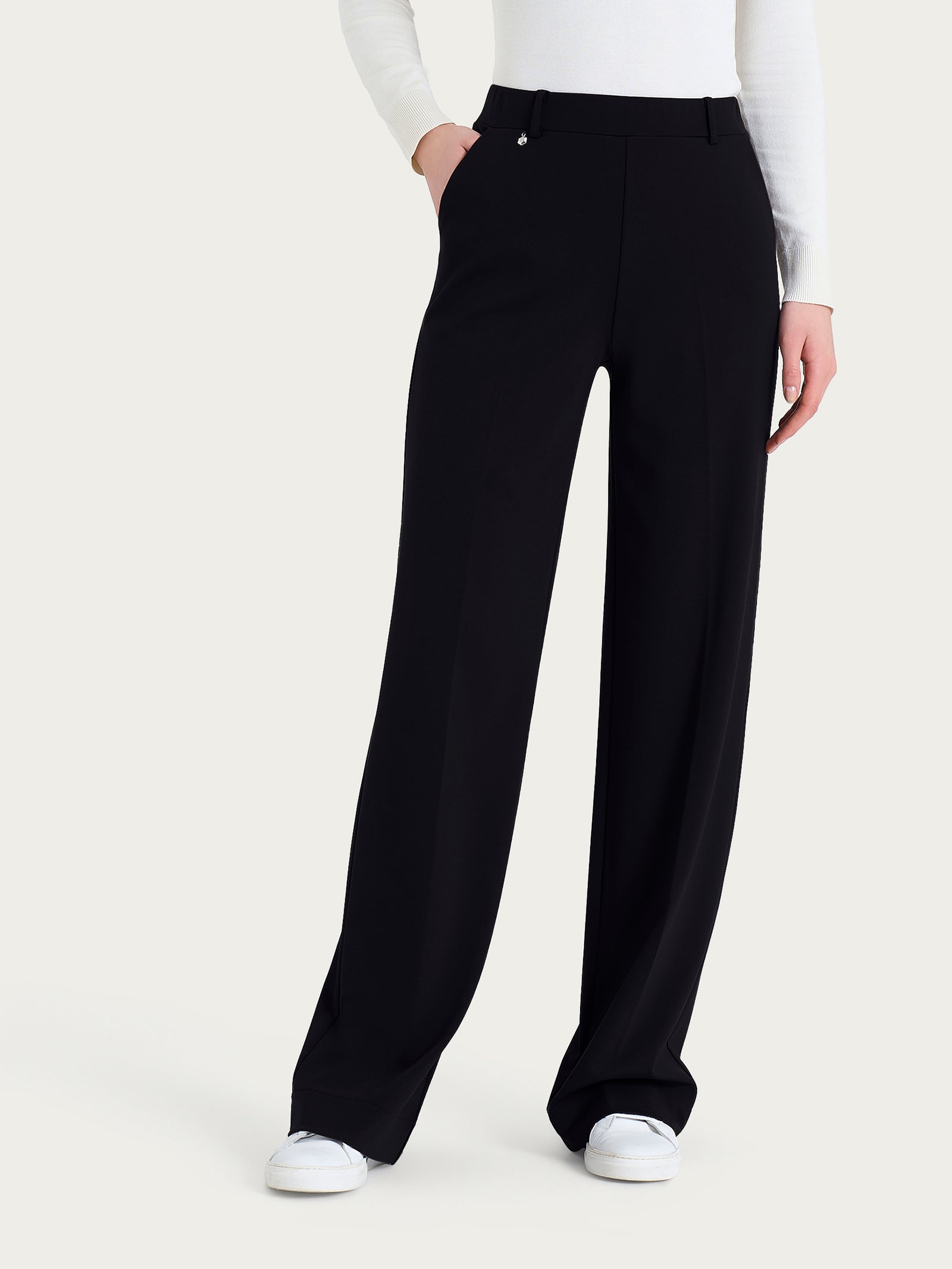 Ragno Compact Pantalone Palazzo Tasche Nero Wide Leg