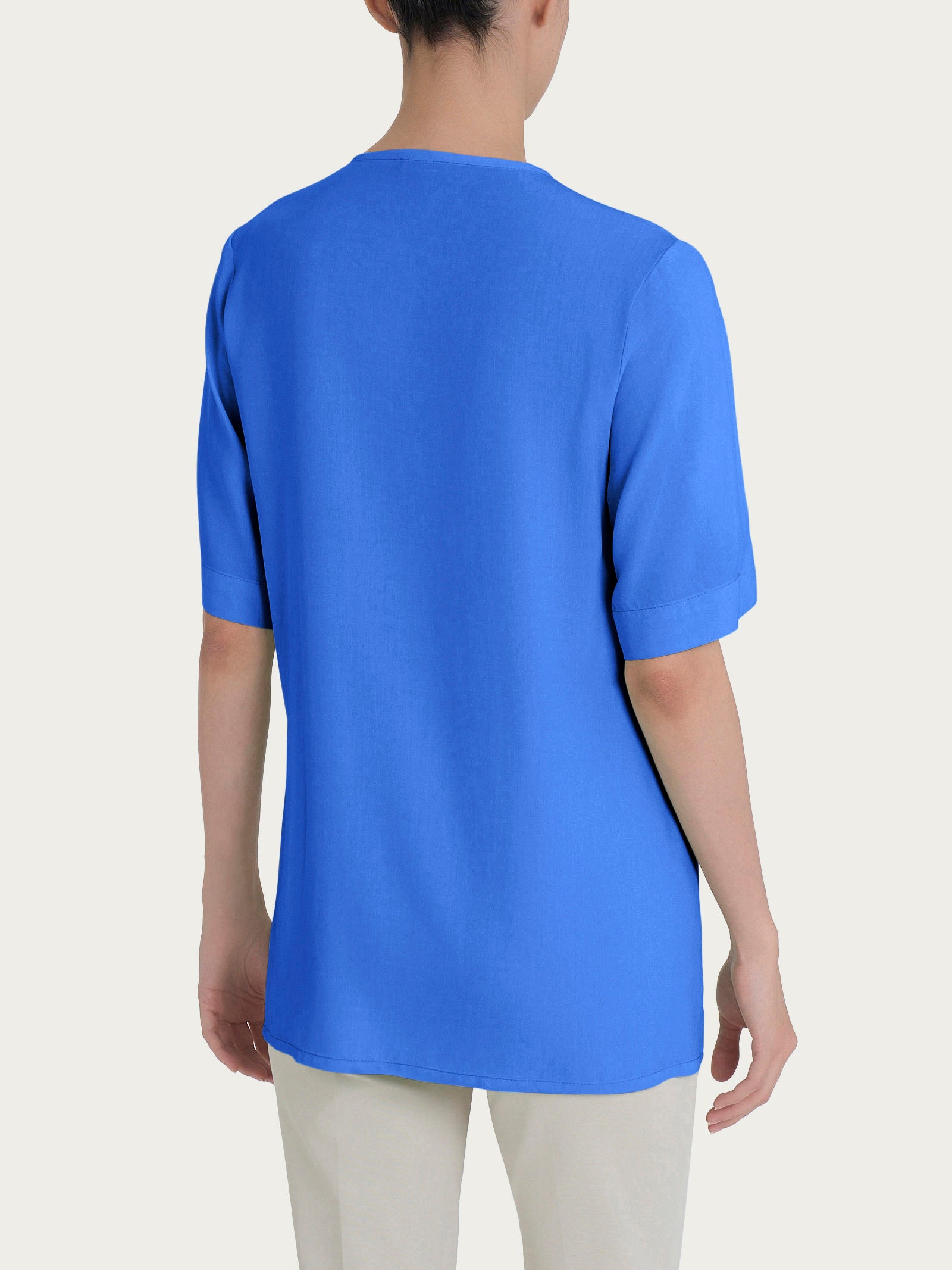 Ragno EcoSeta Blusa Scollo V Manica Petalo Blusa Dazzling Blue