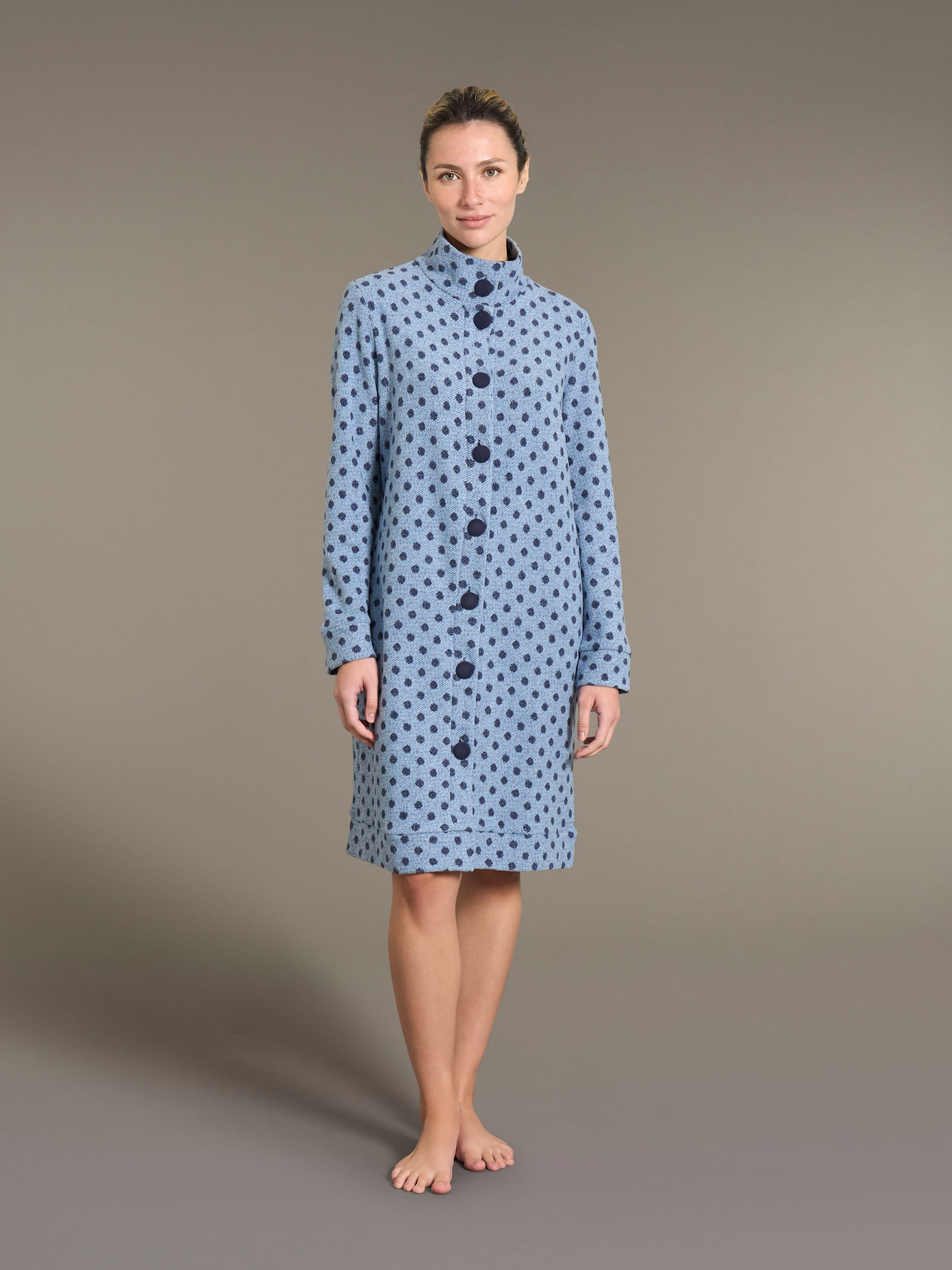 Ragno Cotton Eco Pile Vestaglia Aperta con Collo Alto a Pois Delavé