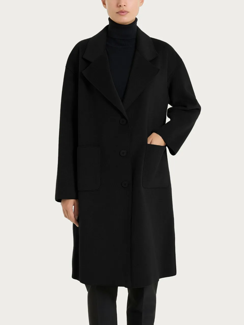 Ragno Vegan Wool cappotto con bottoni Nero