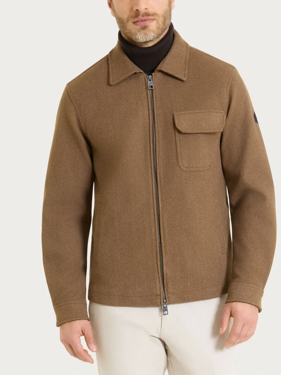 Ragno Vegan Wool Giacca collo camicia Castoro Mel. uomo
