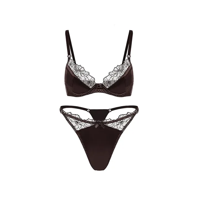 Maria Grazia Severi set reggiseno e tanga satin pizzo marrone