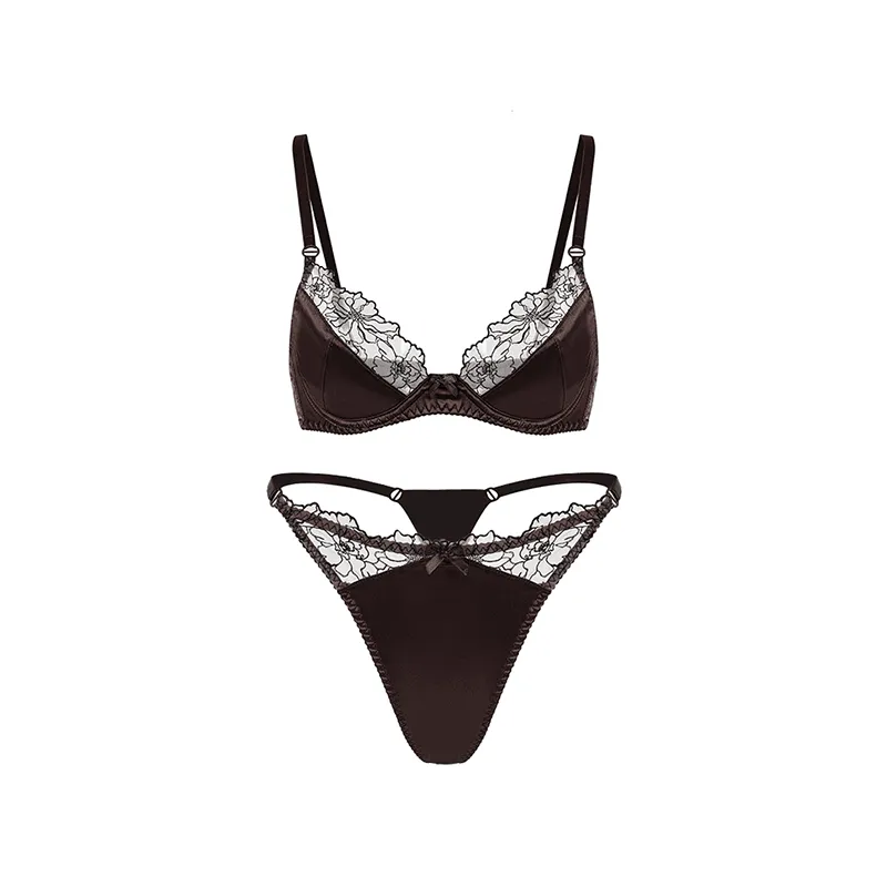 Maria Grazia Severi set reggiseno e tanga satin pizzo marrone