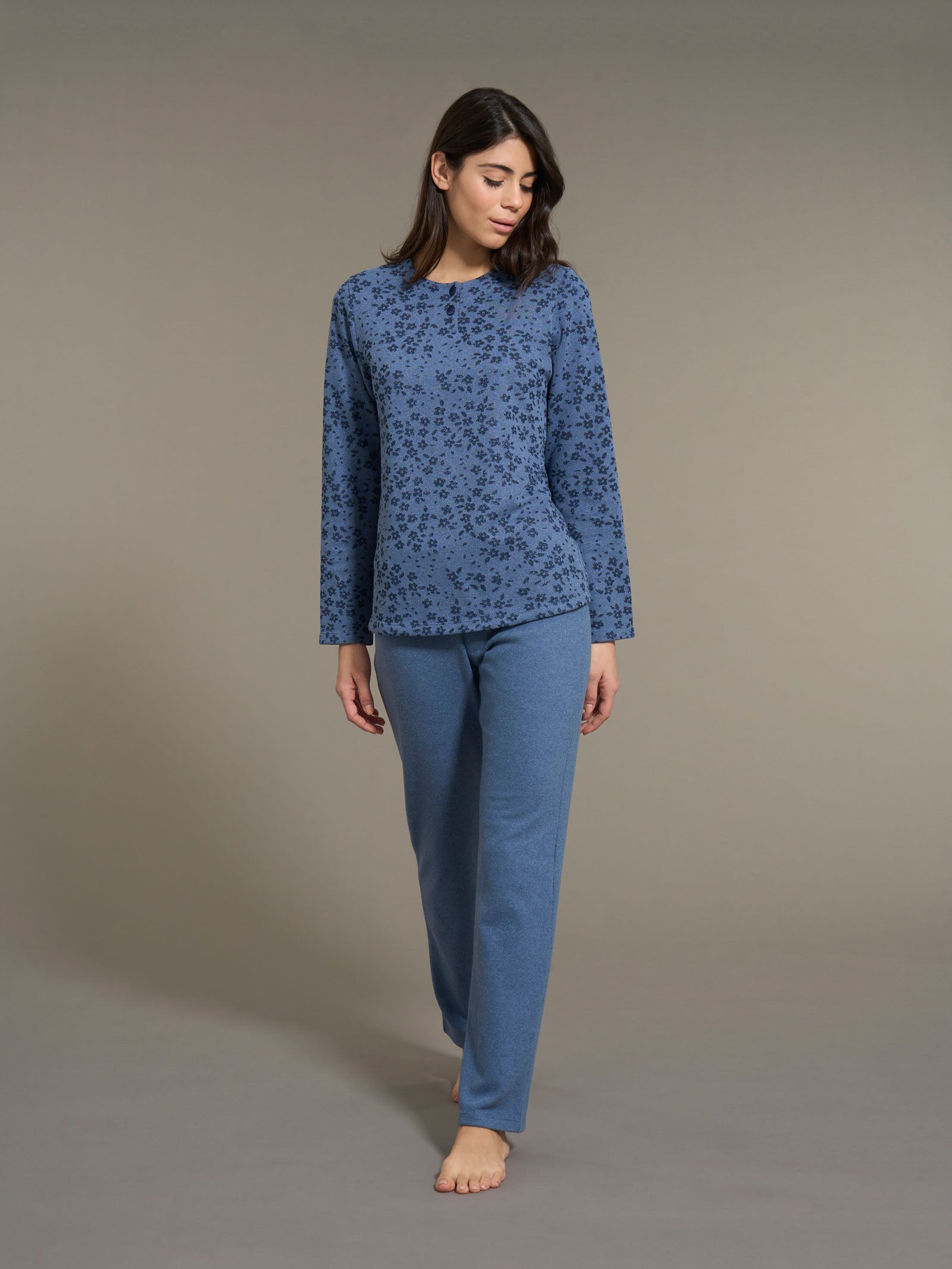 Ragno Cotton Eco Pile pigiama serafino donna denim mel.