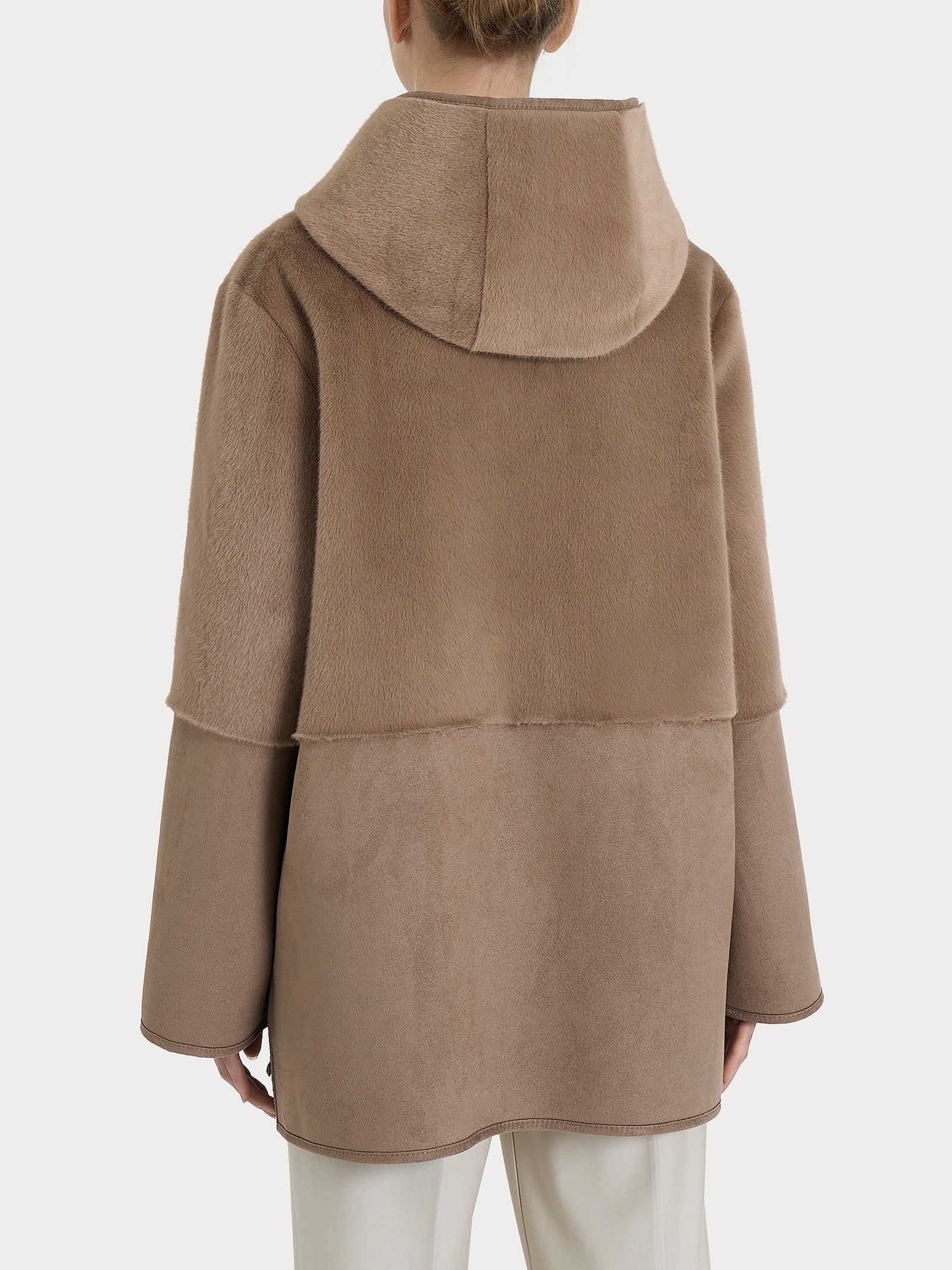 Ragno giacca cappuccio double-face Vegan Shearling pine bark