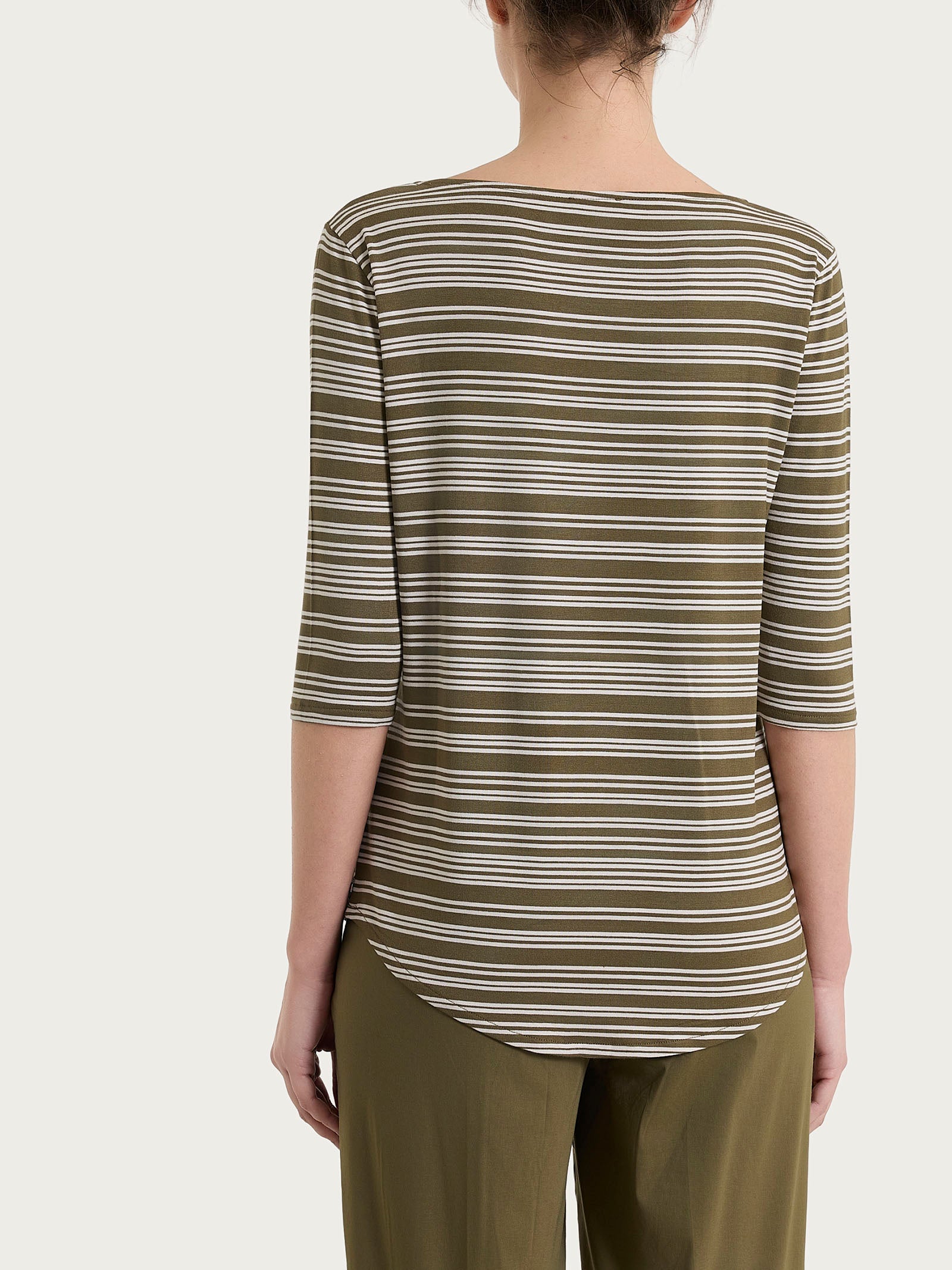 Ragno Viscosa Summer maglietta righe barchetta dark olive