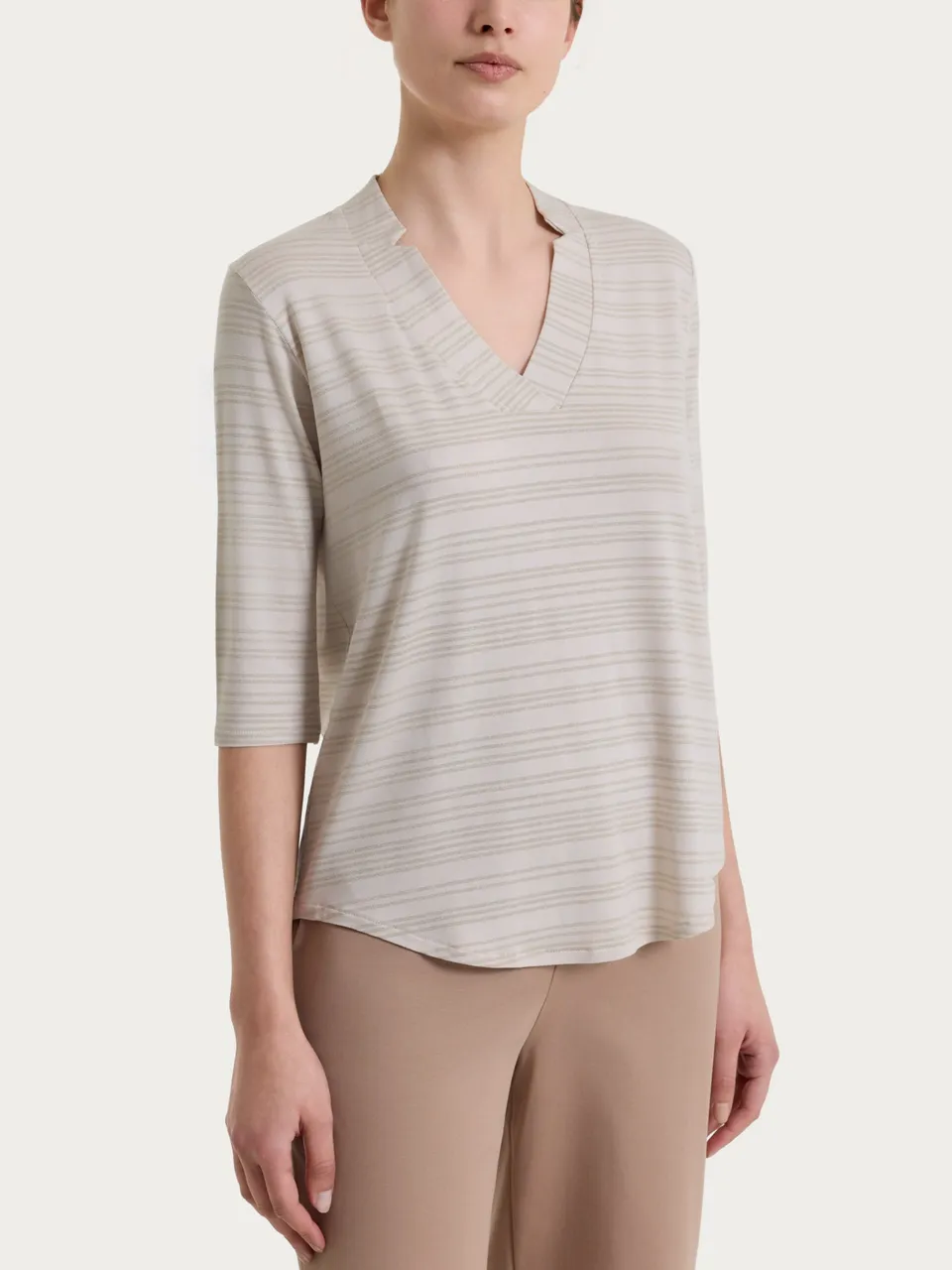 Ragno Viscosa Summer maglietta scollo V righe champignon