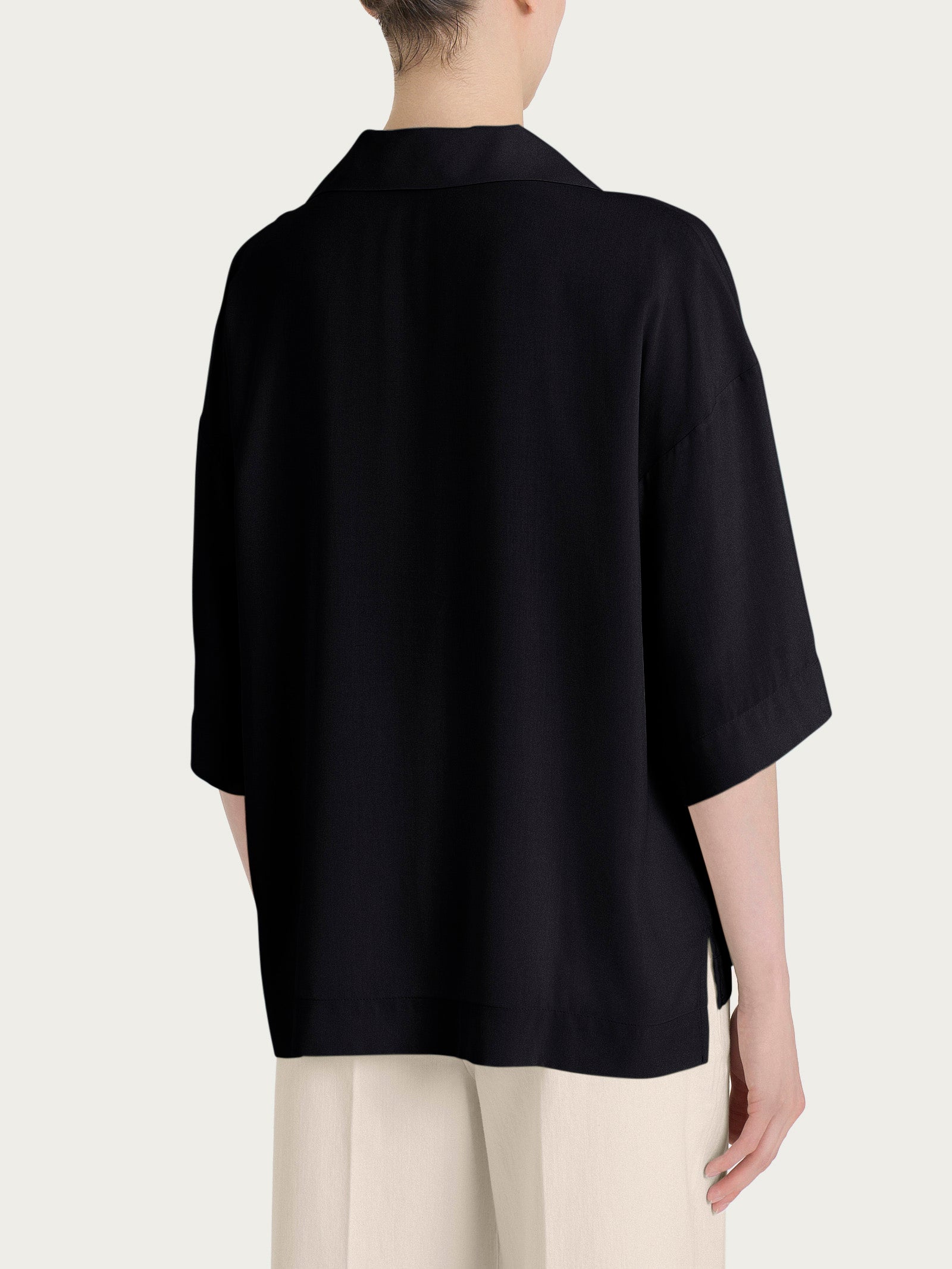 Ragno EcoSeta Blusa Polo Viscosa Nera scollo V