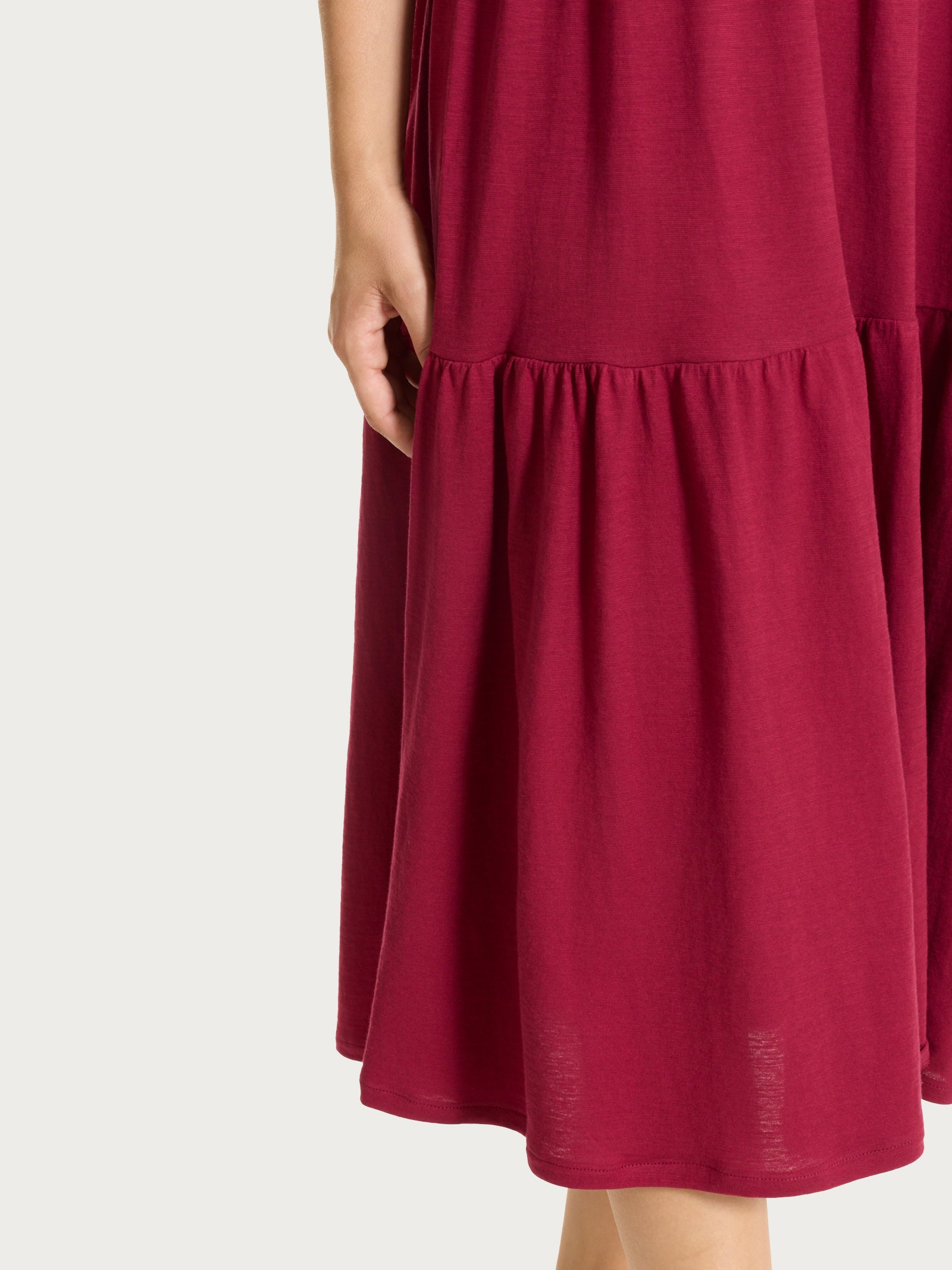 Ragno Jersey Cotone Abito Lungo Beet Red con Balze