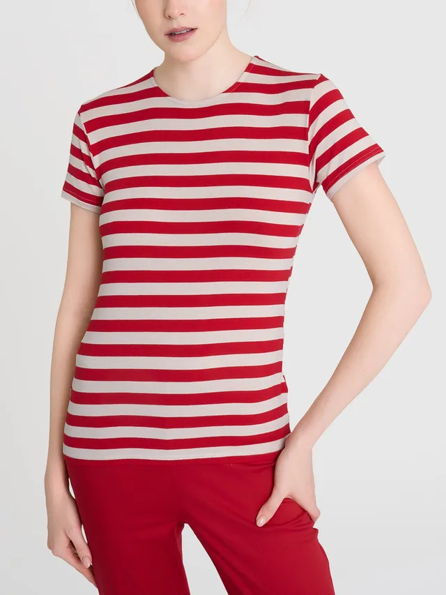 Ragno Viscosa Summer T-shirt Righe Manica Corta Salsa