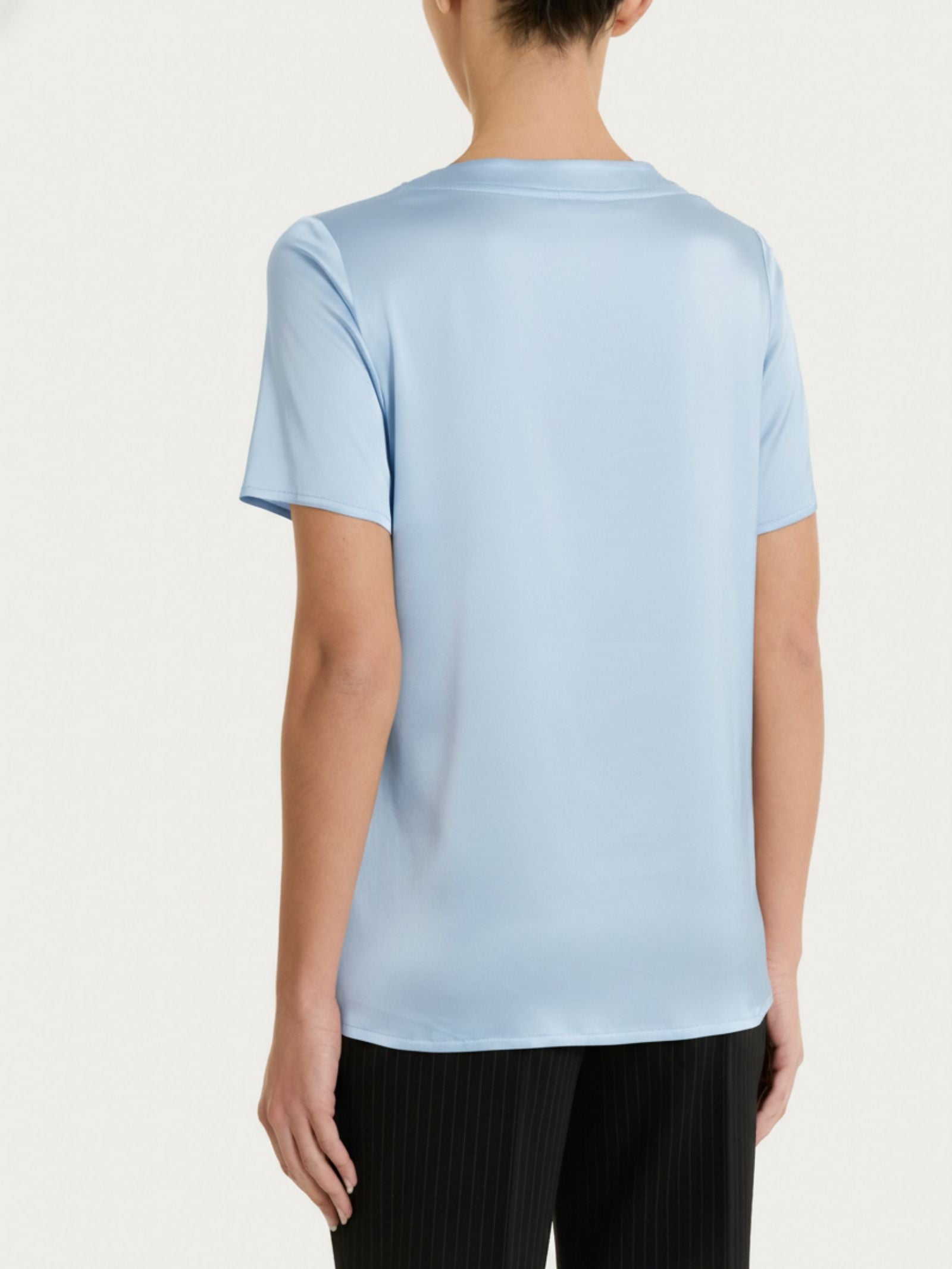 Ragno Stretch Satin maglietta manica corta Dusty Blue girocollo