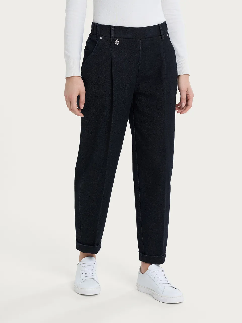 Ragno Super Denim Jeans Carota Tapered Nero Donna