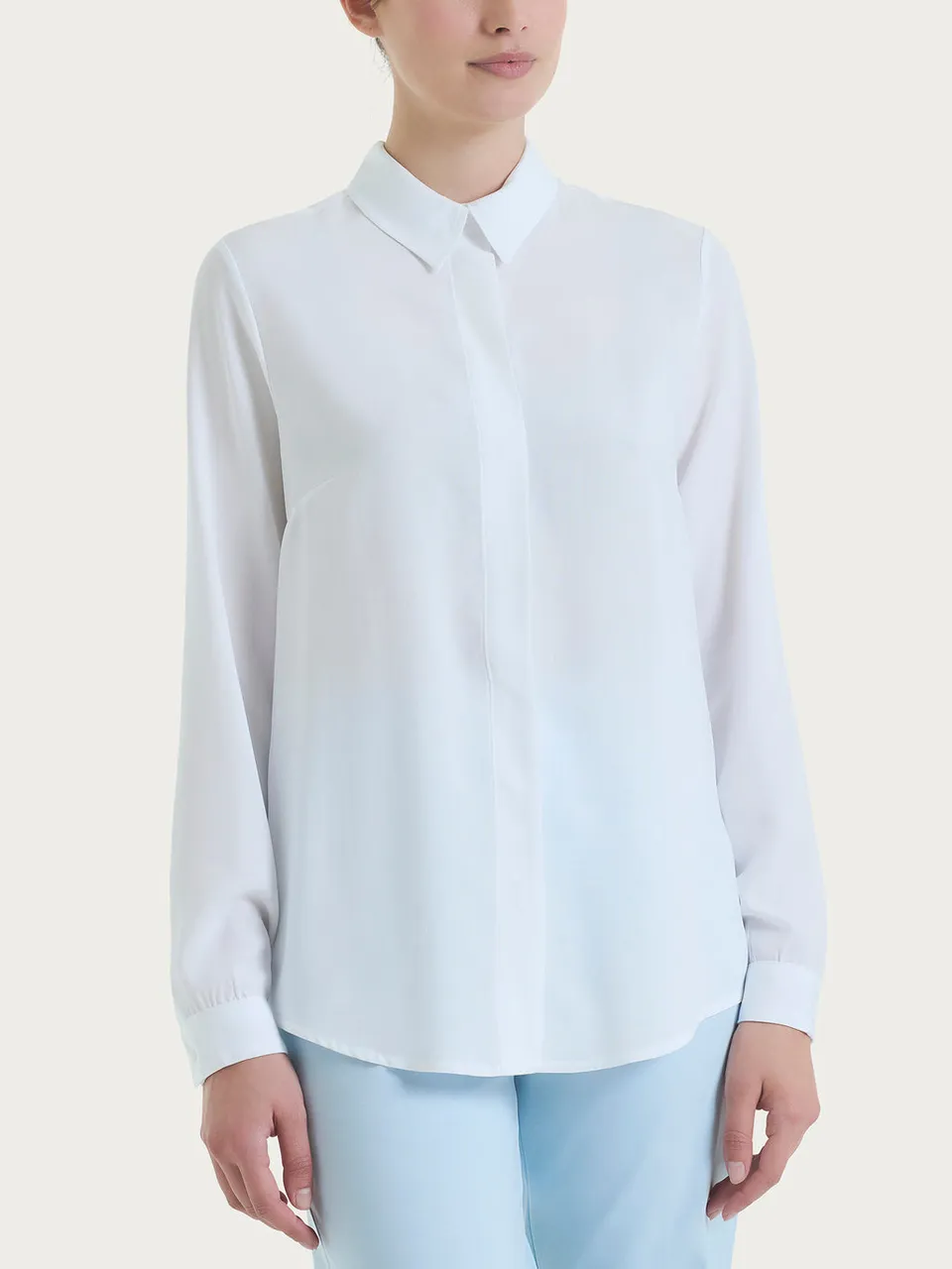 Ragno EcoSeta Camicia Manica Lunga donna bianco effetto seta