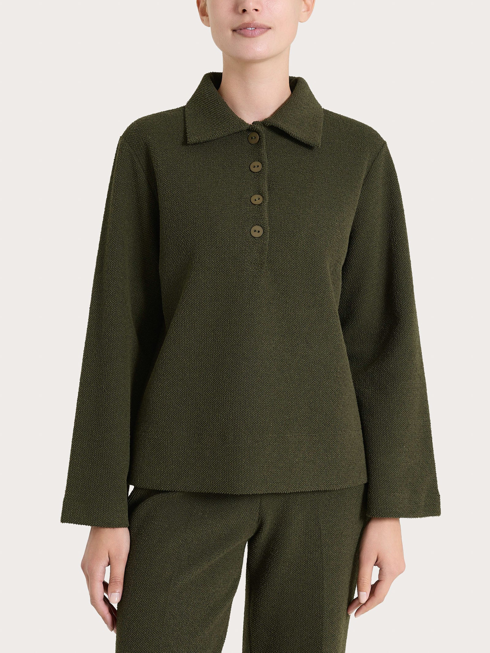 Ragno Comfort Polo donna verde Japanese Fleece manica lunga