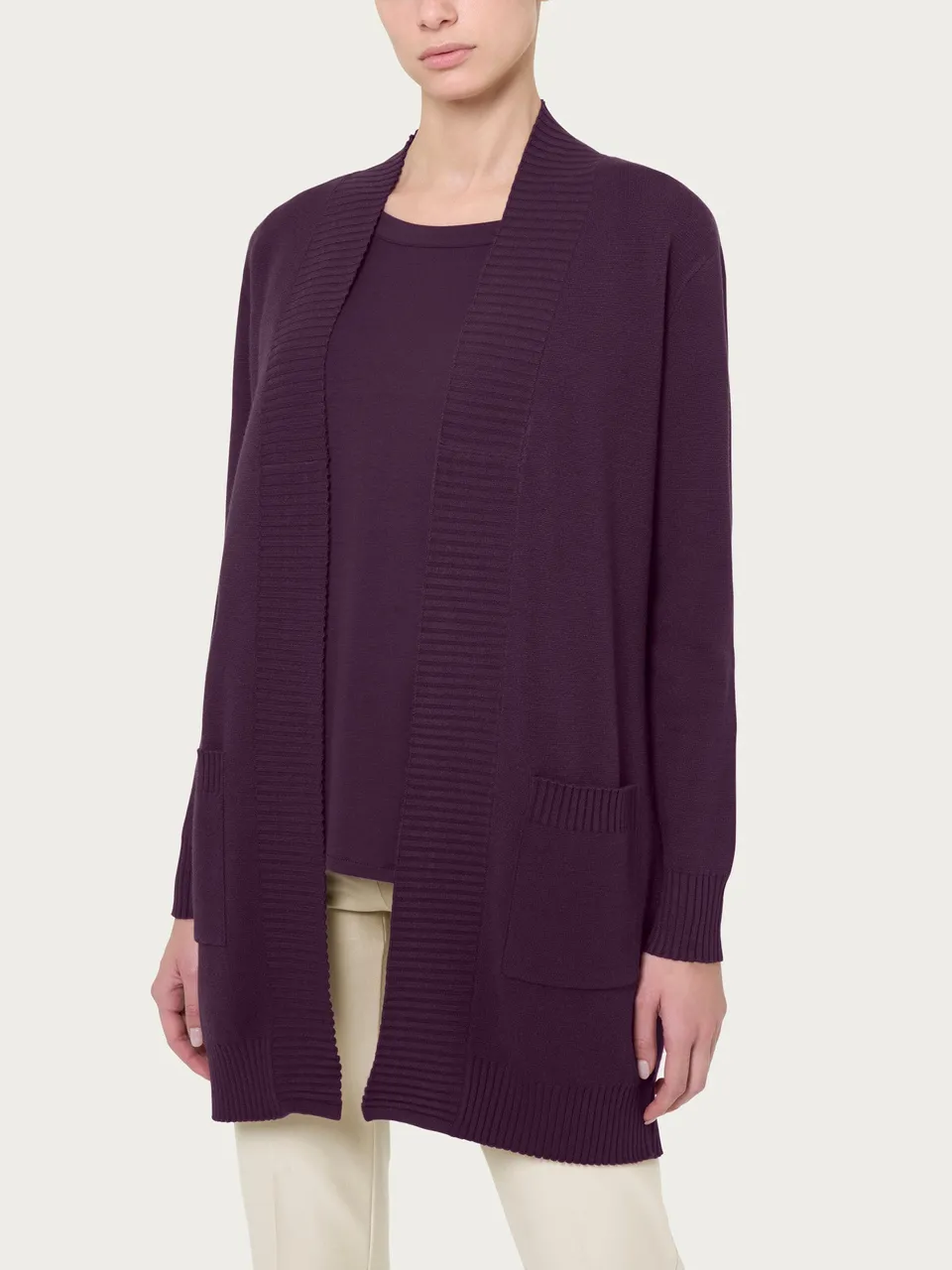 Ragno Super Soft cardigan lungo aperto viola