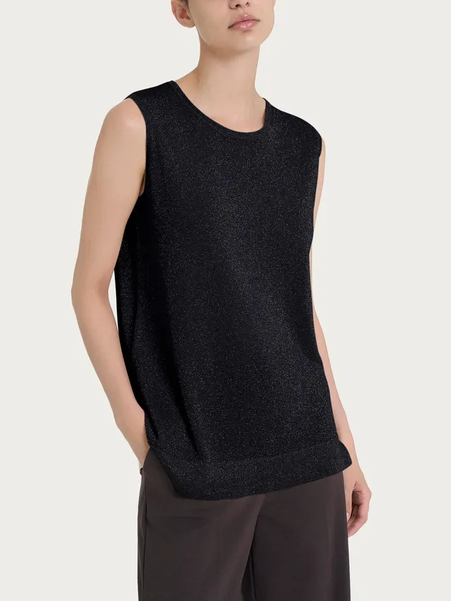 Ragno Maglia Smanicata crêpe lurex nero