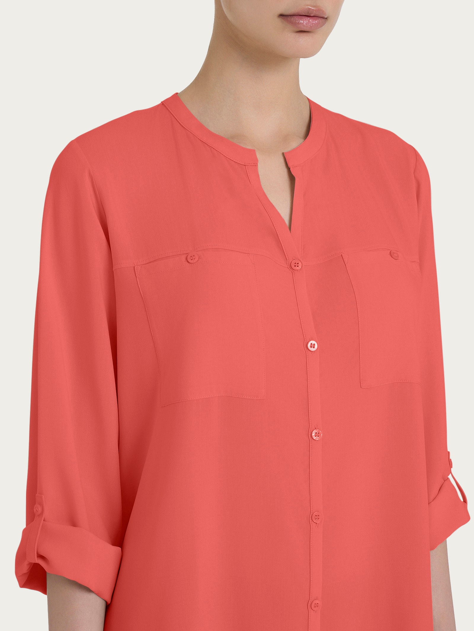 Ragno EcoSeta Camicia coreana manica lunga camicia rosa