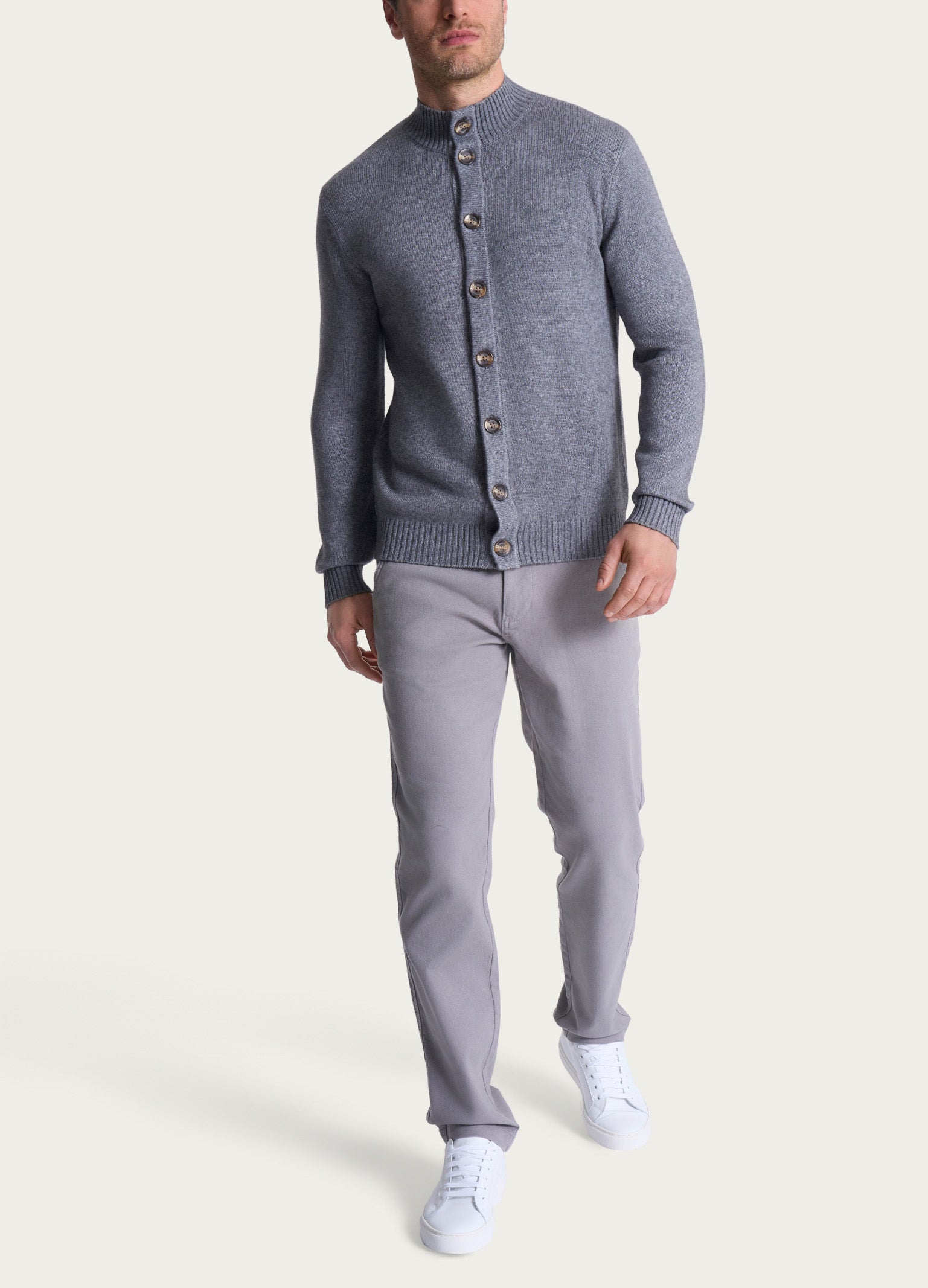 Ragno Four Seasons cardigan collo alto ferro melange 5 bottoni