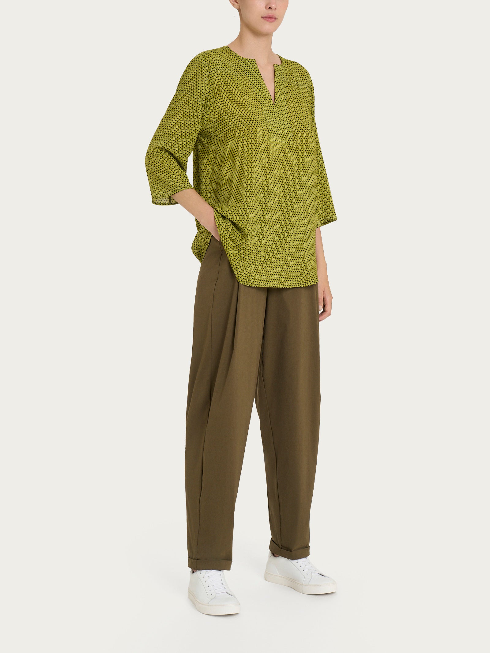 Ragno Ecoseta Blusa viscosa fantasia sphagnum scollo a V