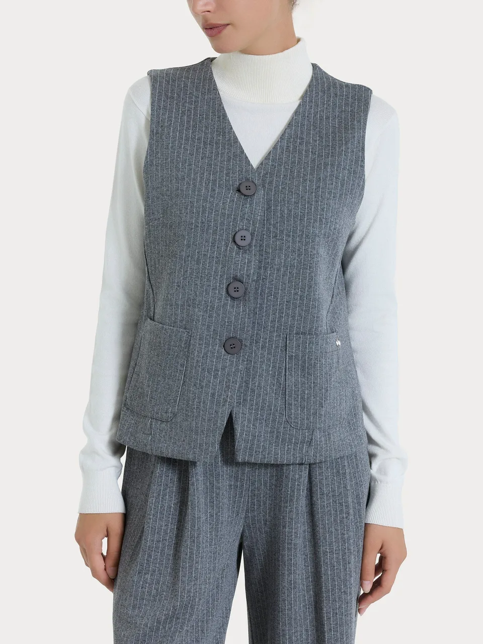 Ragno gilet gessato 4 bottoni ardesia mel elasticizzato