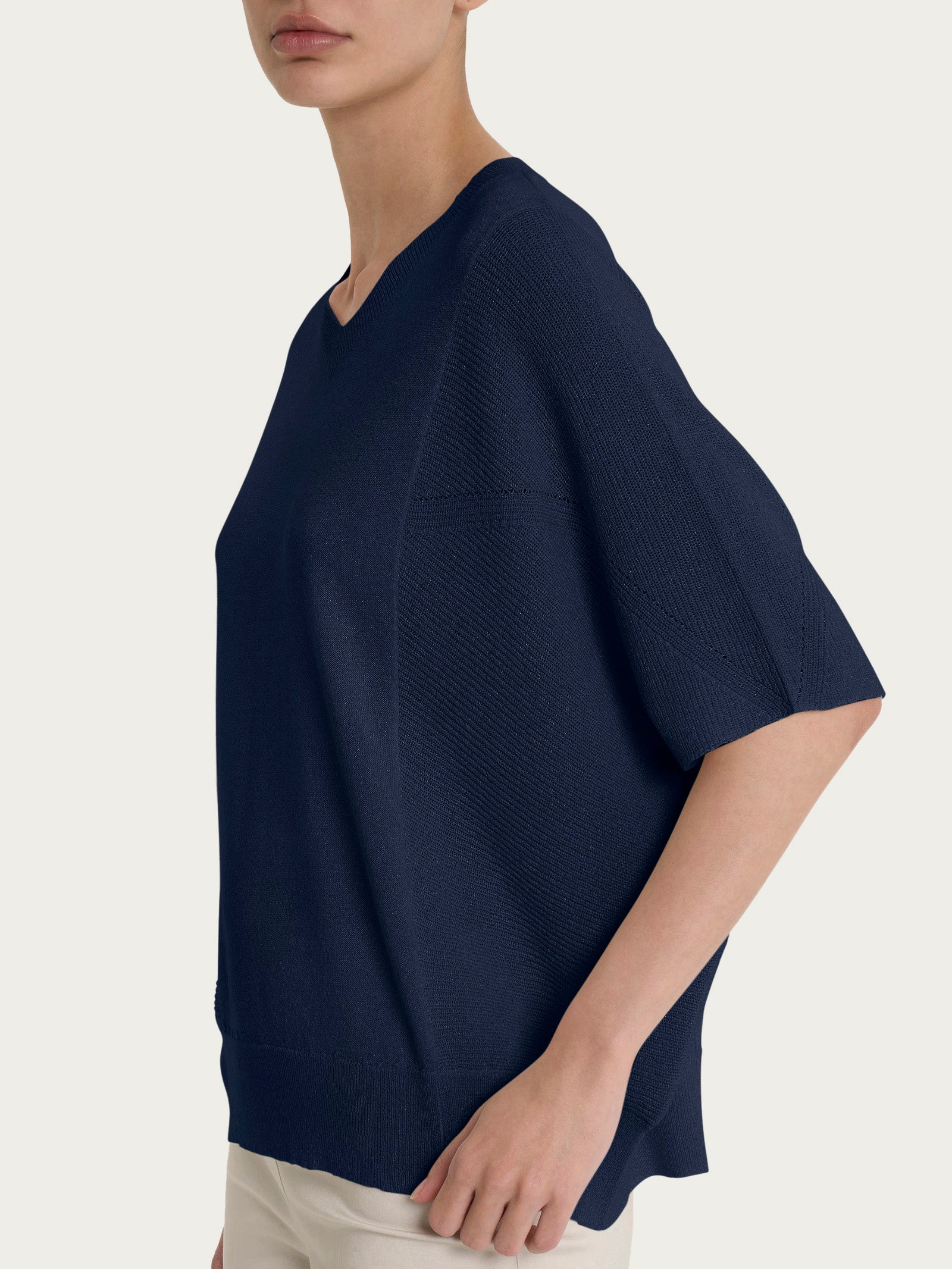 Ragno SL Maglia Scollo a V 3/4 Bleu crepe lurex