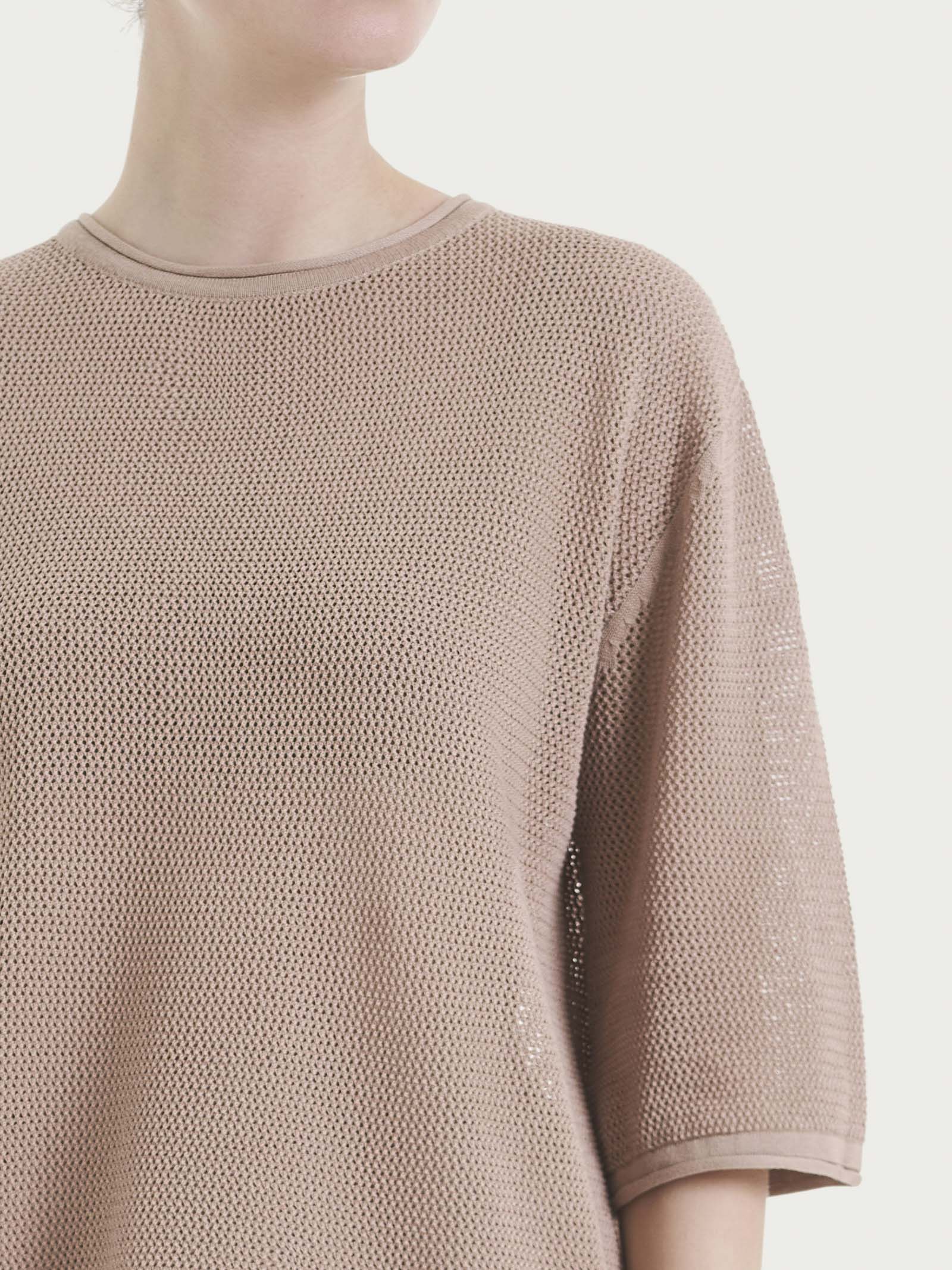Ragno maglia girocollo punto rete cotone Warm Taupe