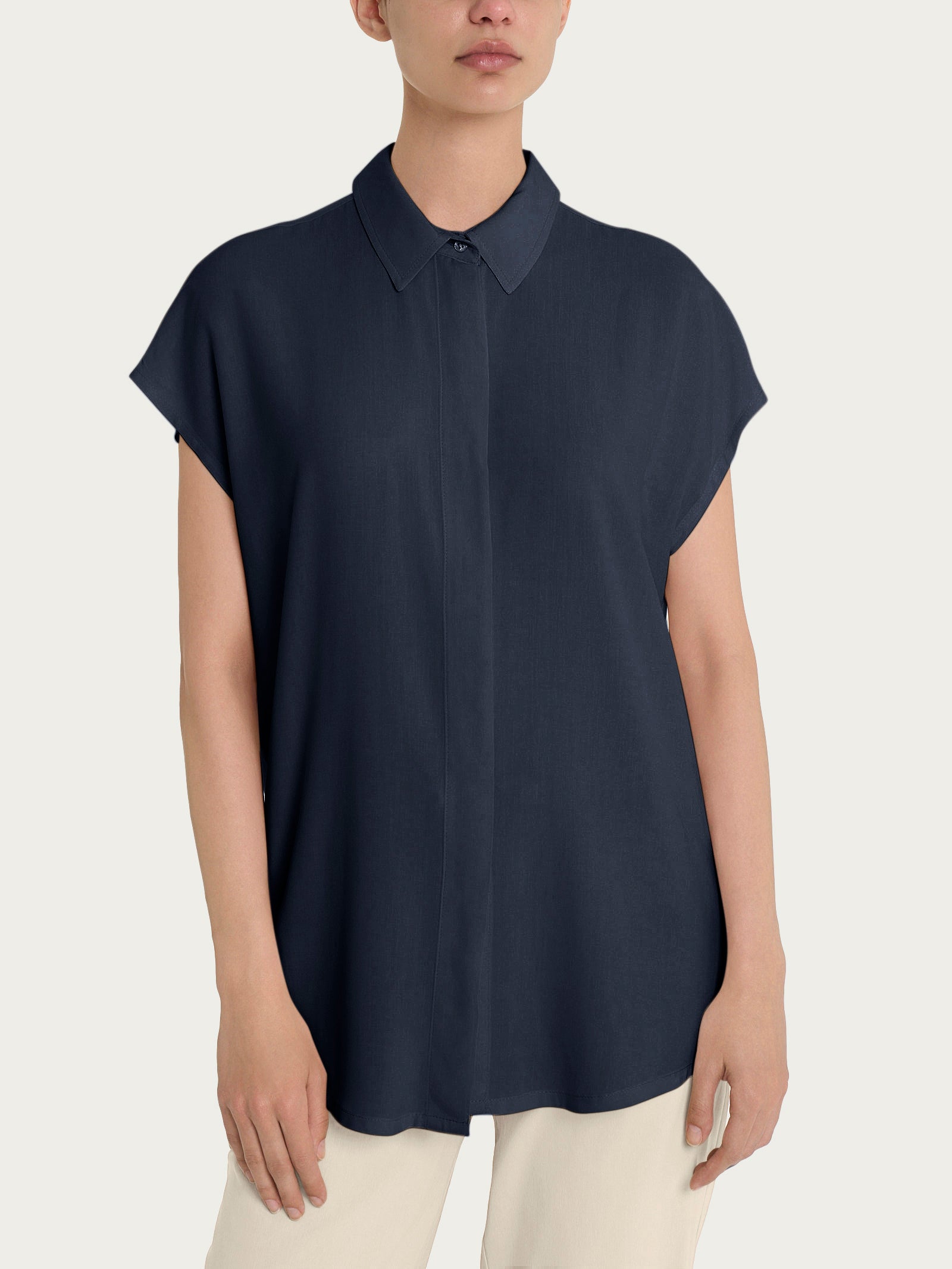 Ragno EcoSeta Camicia Kimono Viscosa Blu Bleu