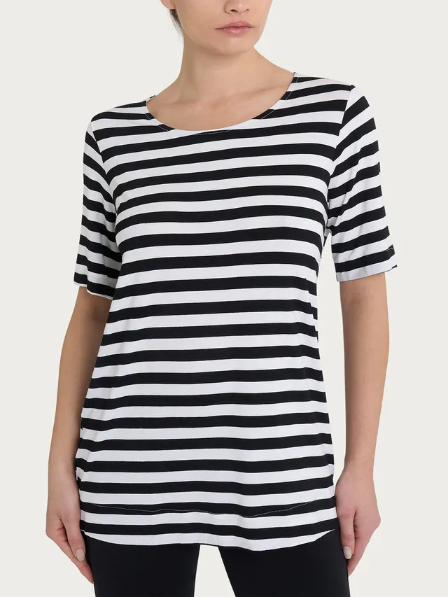 Ragno Viscosa Summer T-shirt Donna Fantasia Black Equal Stripe