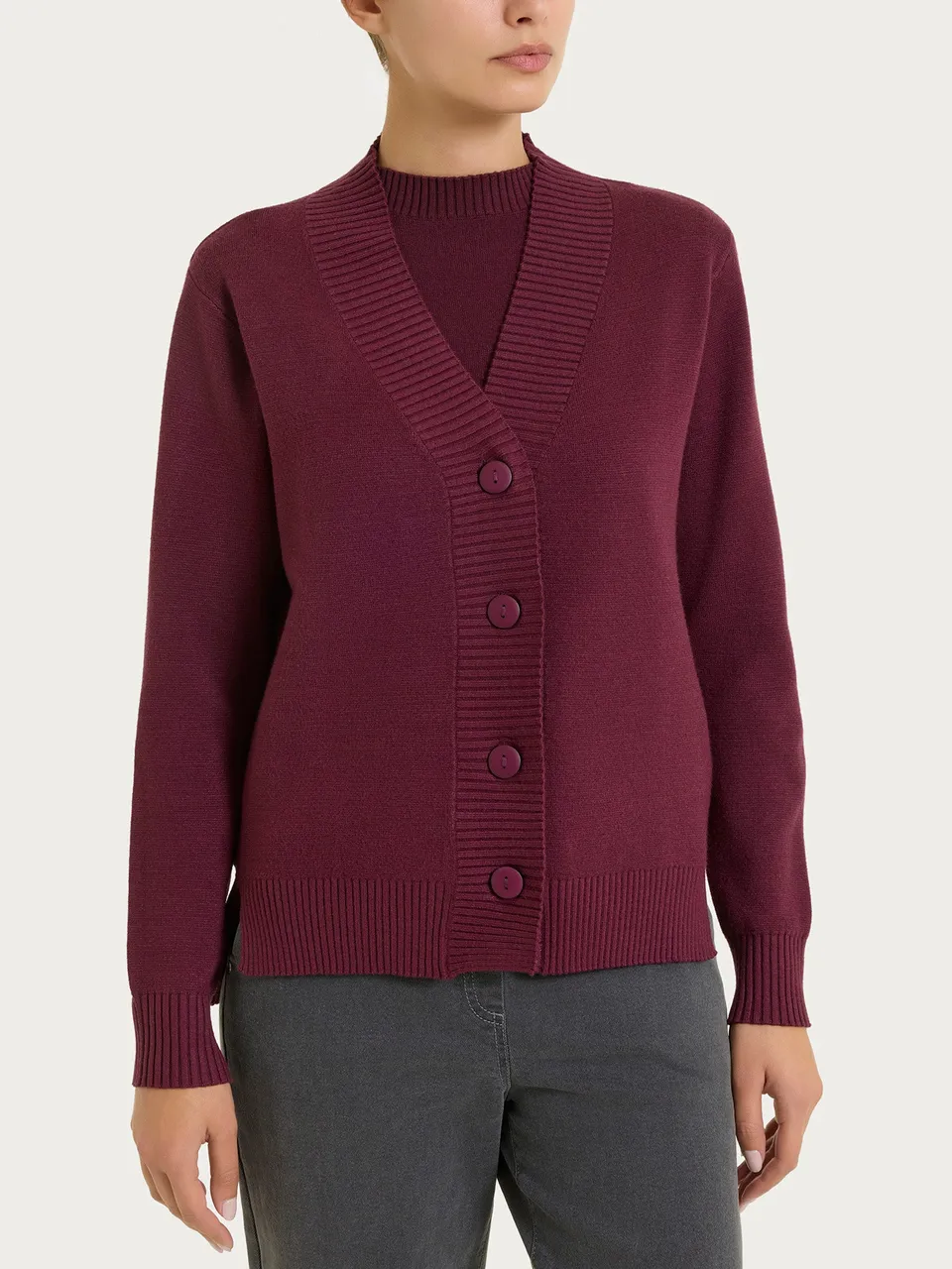 Ragno Super Soft cardigan asimmetrico bottoni Fig viscosa