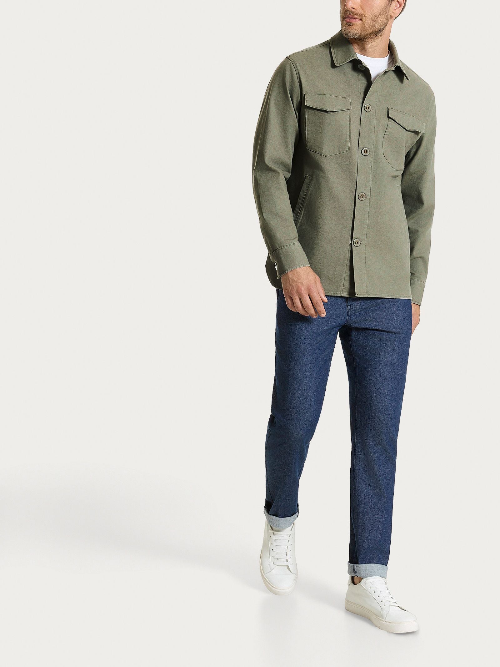Ragno Canvas Stretch Shacket Uomo Regular Seagrass