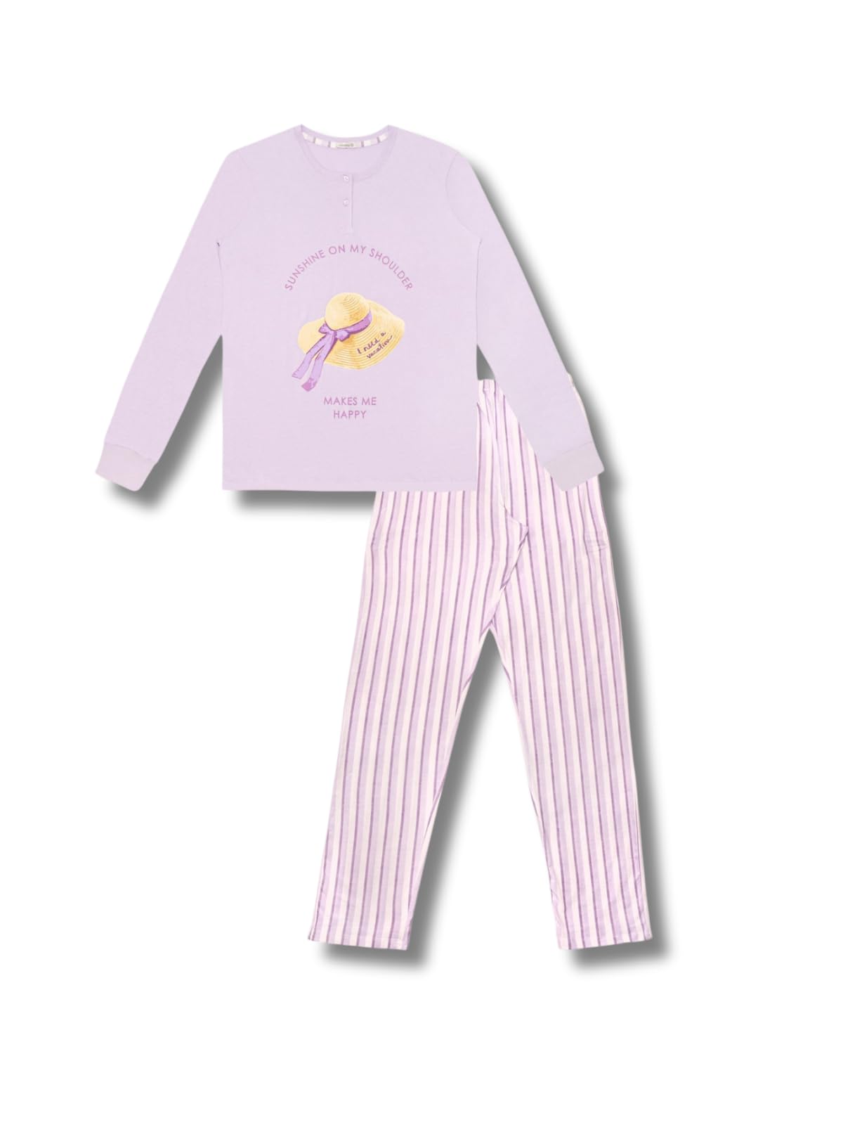 Lady C Pigiama Donna Cotone Leggero 3141 Bianco Fantasia