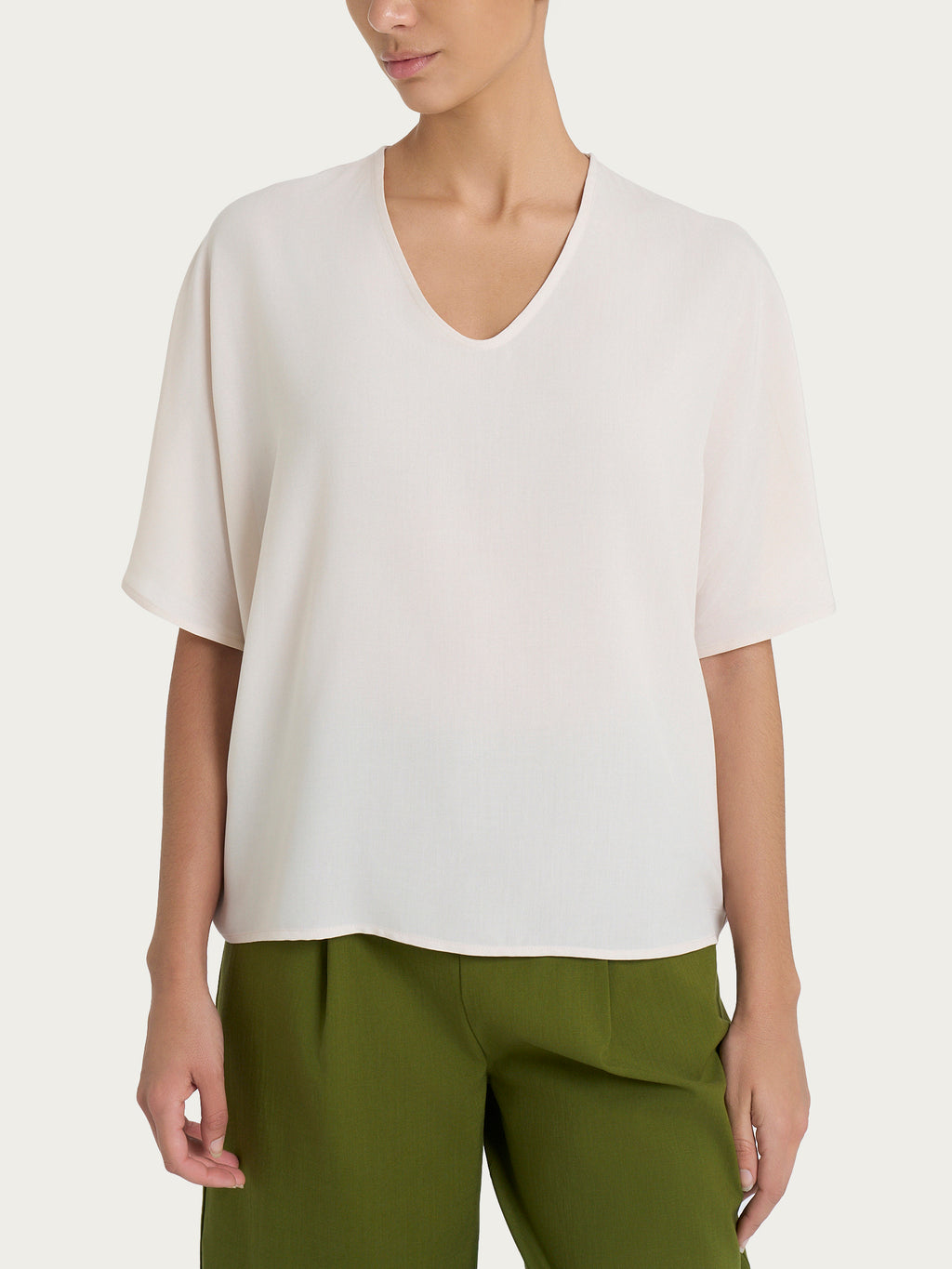 Ragno EcoSeta blusa viscosa scollo a V Champignon