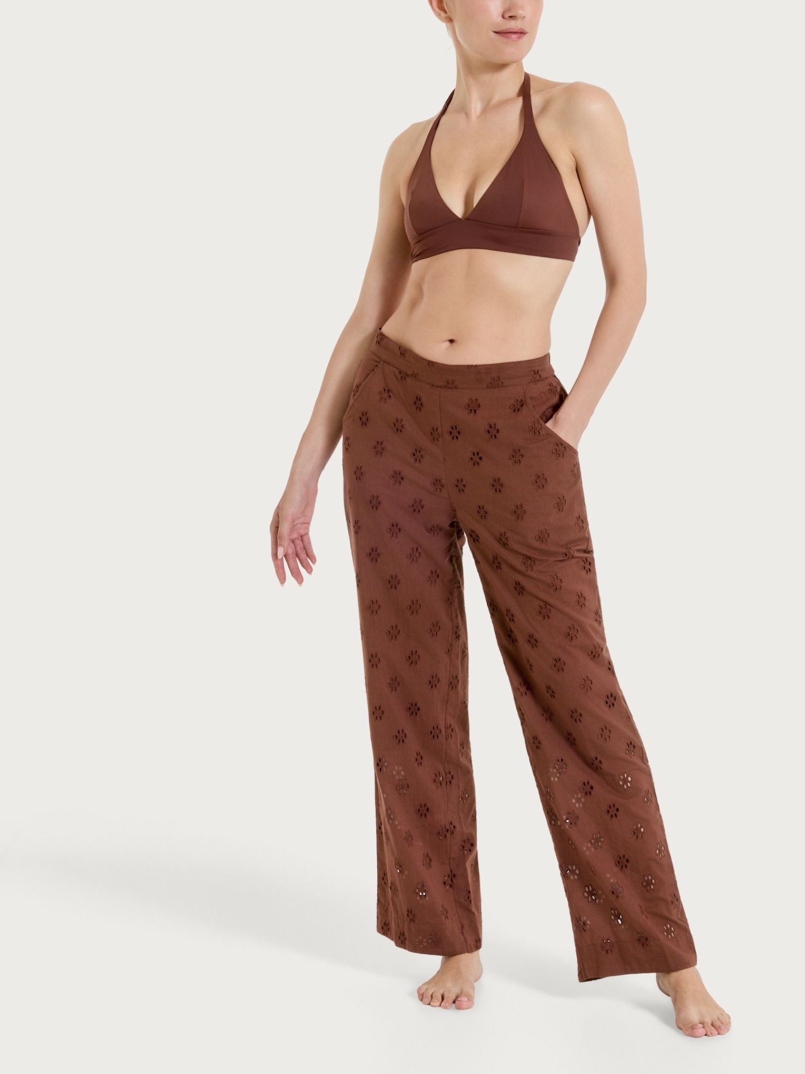 Ragno Pantalone Ampio Sangallo Cotone Chocolate Fondant