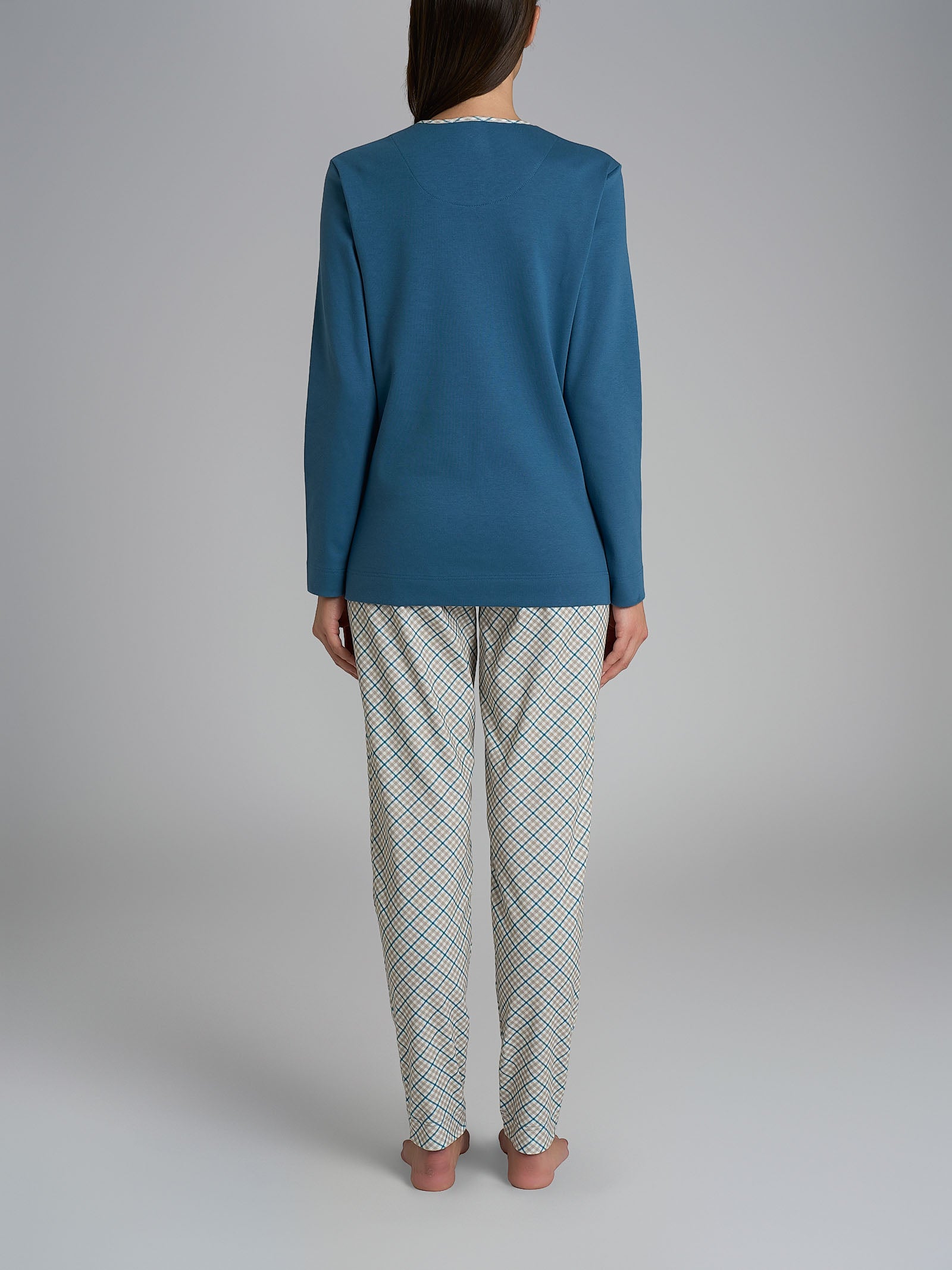 Ragno Pigiama lungo cotone Real Teal Tartan taglie forti