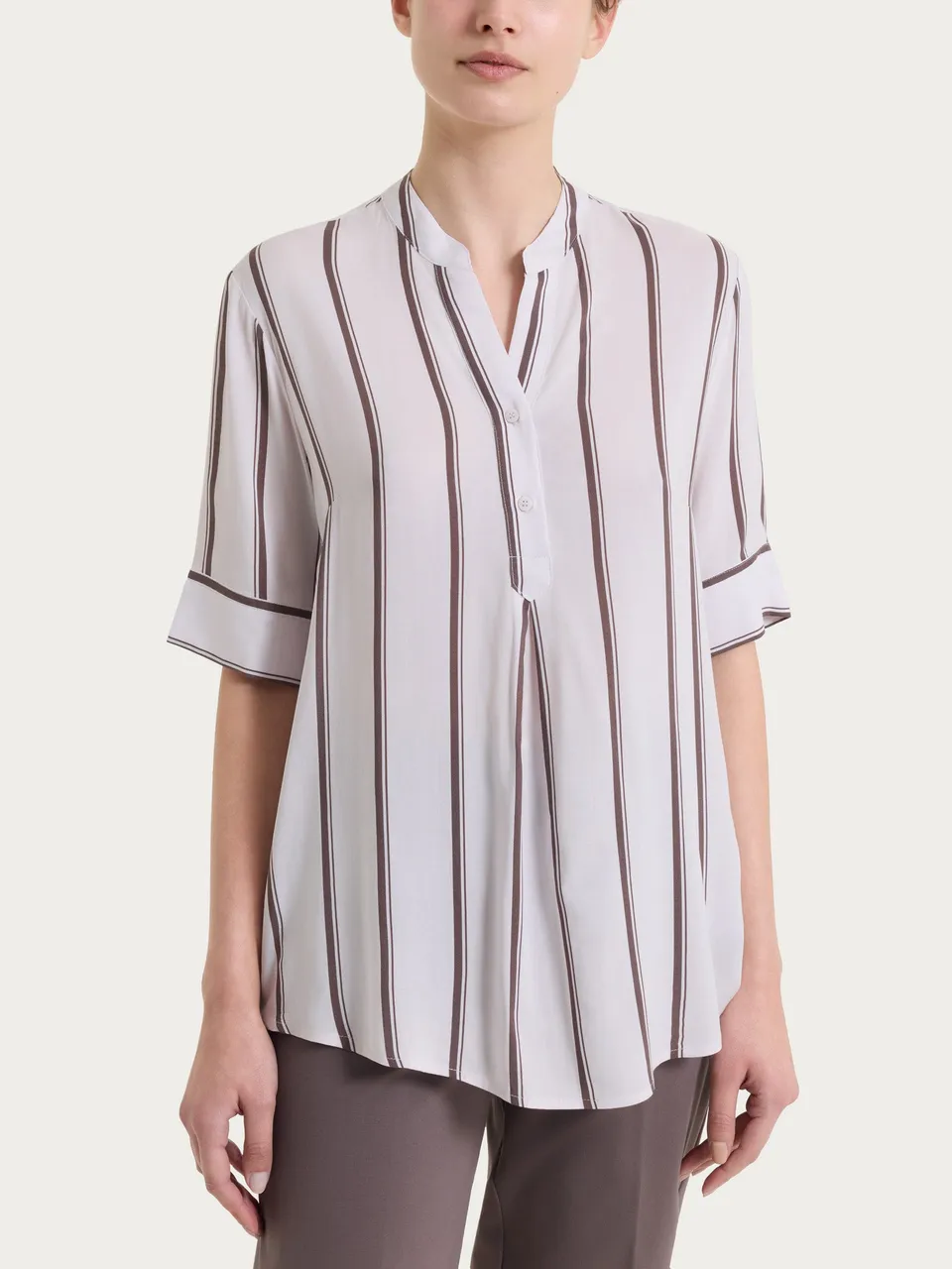 Ragno EcoSeta Blusa Manica Corta Plum Truffle a Righe