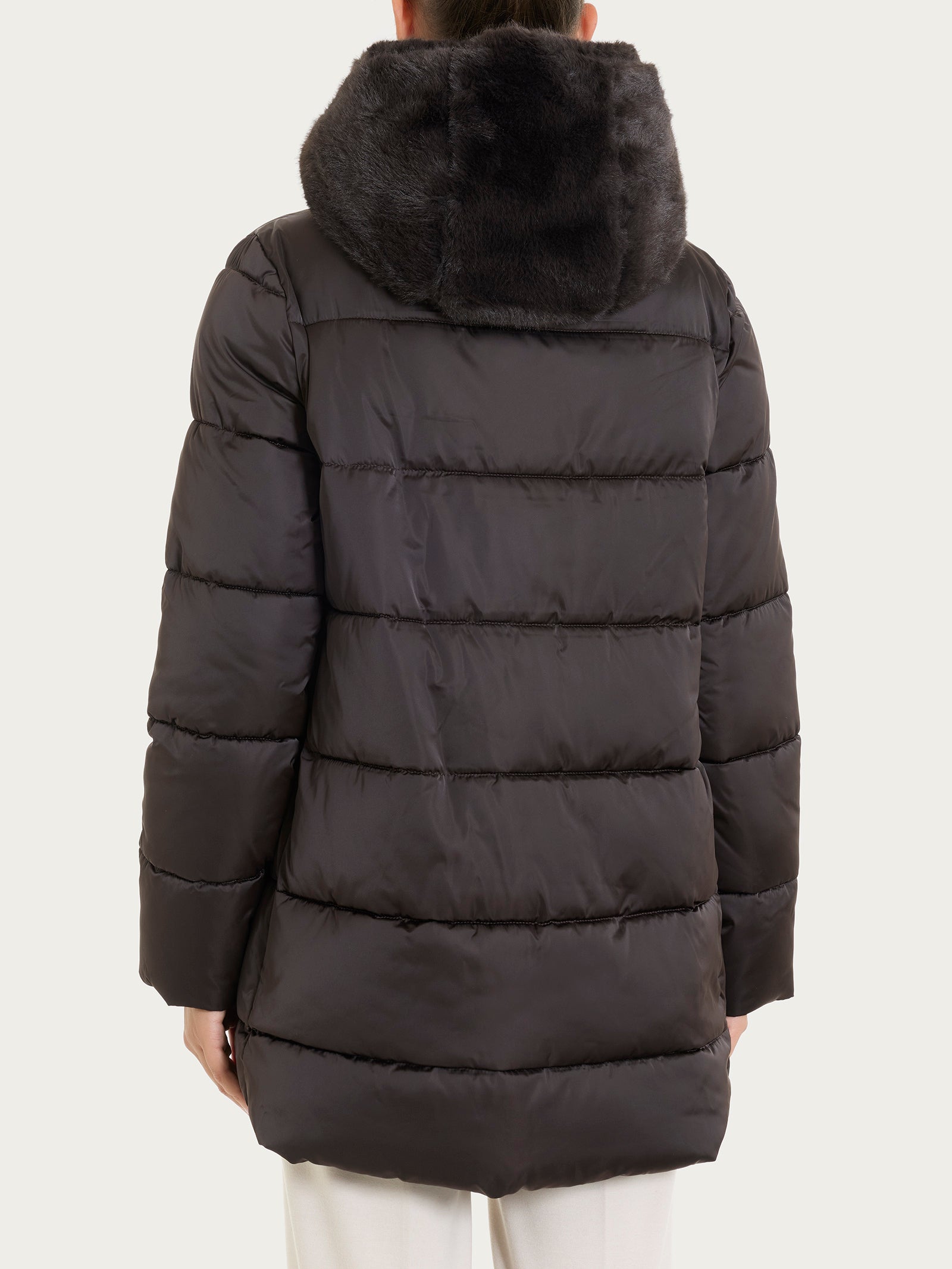 Ragno Vegan Wool Piumino cappuccio marrone con pelliccia